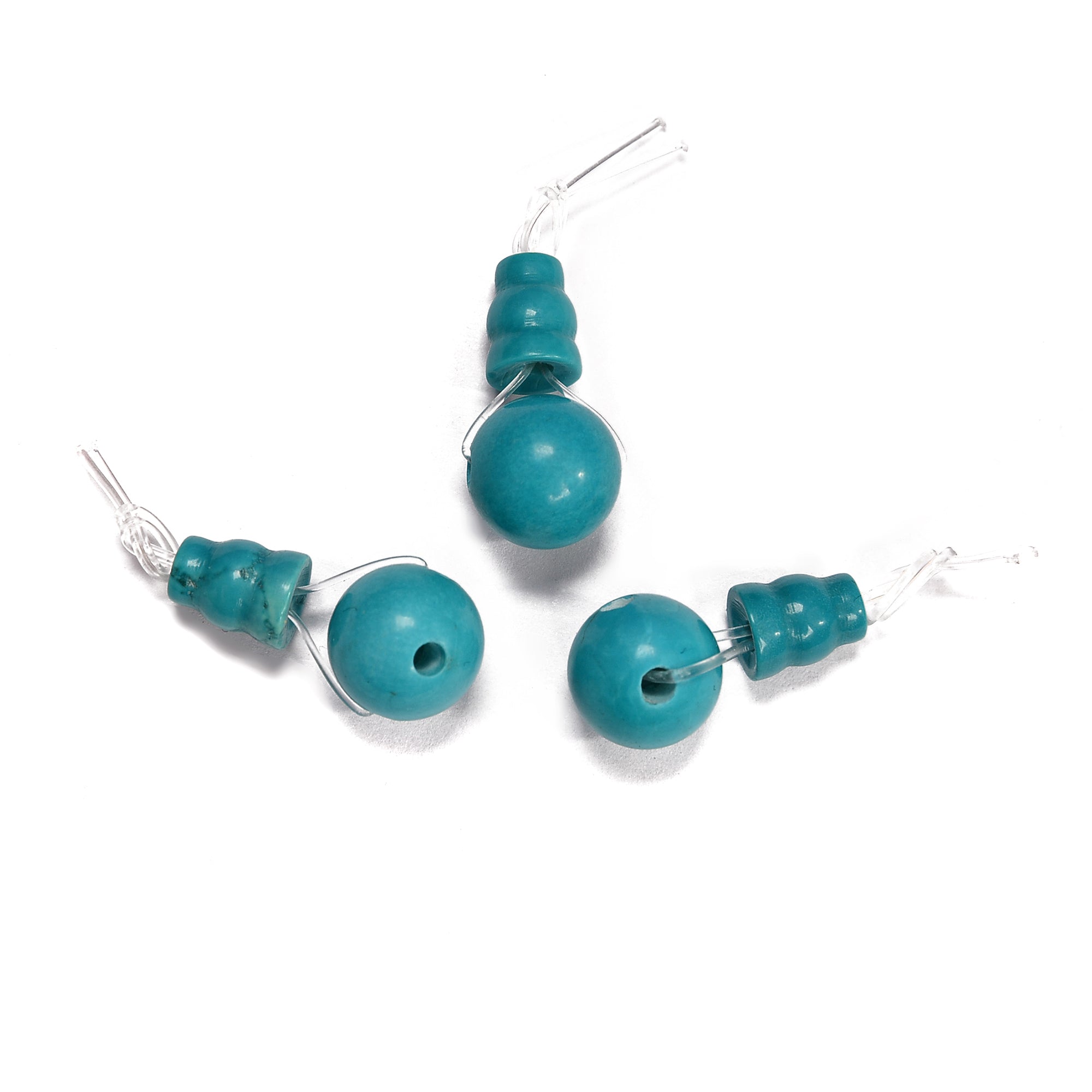 Blue Green Turquoise Guru Beads with Three Holes - 8mm & 10mm T Beads Set for Jewelry Making, DIY Crafts & Spiritual Accessories