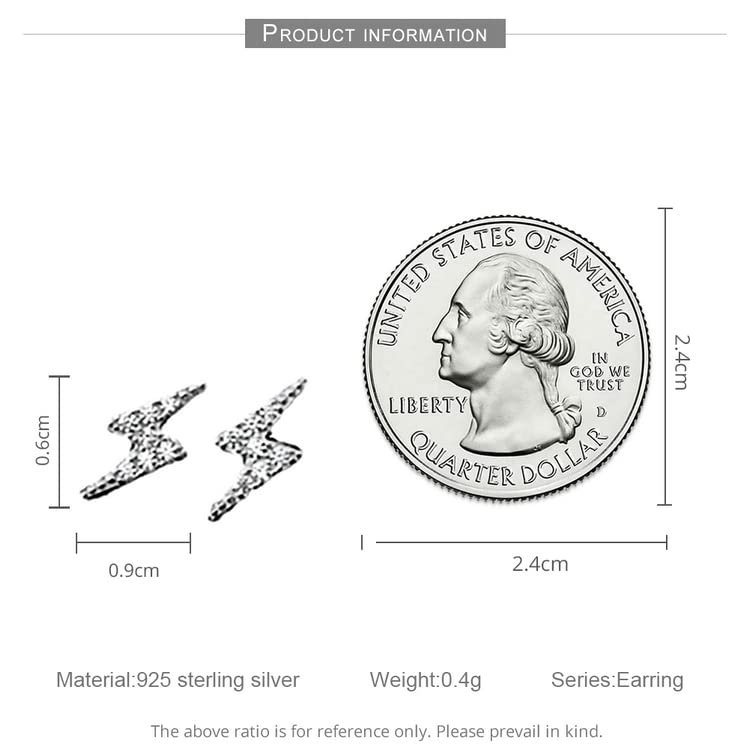Lightning Shape Sterling Silver Stud Earrings for Women - Hypoallergenic 925 Silver Earrings for Sensitive Ears - Perfect for Everyday Wear, Gift Giving & Special Occasions