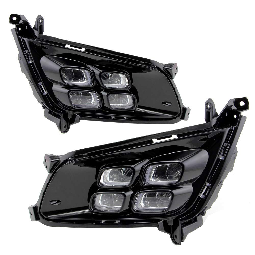 2014-2015 Kia Optima K5 White LED Front Bumper DRL Daytime Running Light Assembly with Fog Lamp Bezel Replacement - Four Eyes Style for Enhanced Visibility & Safety (Perfect for Night Driving & Foggy Conditions)