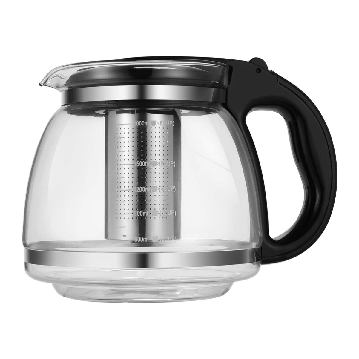 Premium Glass Teapot with Removable Stainless Steel Infuser - Stovetop Safe Loose Leaf Tea Maker - Ideal for Home, Office & Gift Giving (Black)