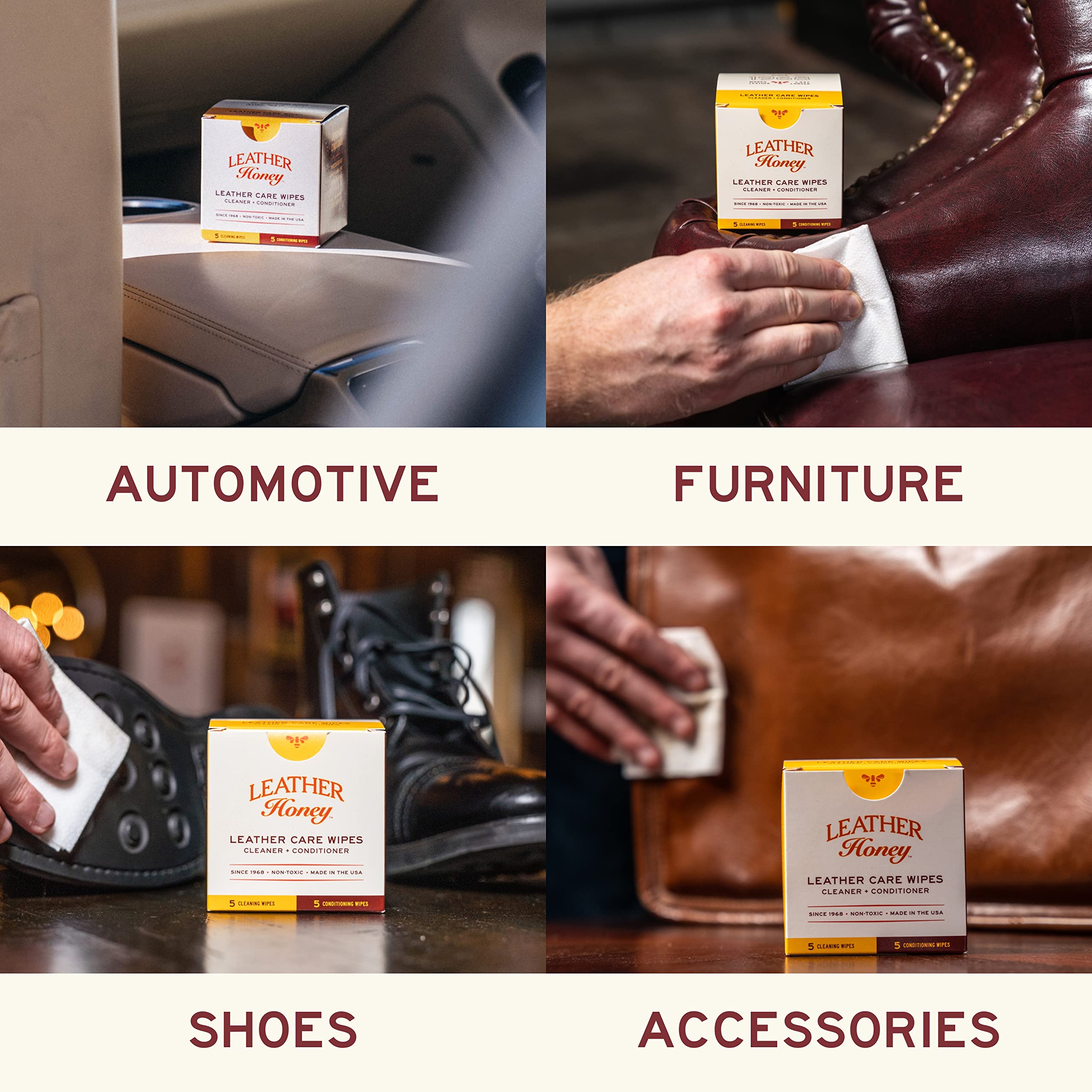Leather Honey Conditioning & Cleaning Wipes Combo - Leather Care Kit for Furniture, Car Seats & Bags | Premium Leather Cleaner & Conditioner Wipes Set