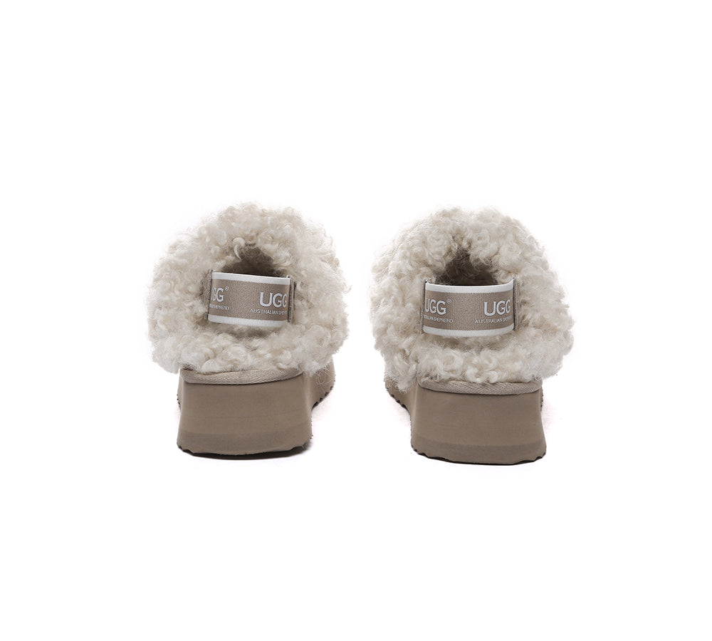 Australian Shepherd® Women's 2-Way Style UGG Slippers - Removable Strap Slingback Platform with Waffle Curly Design | Cozy Home & Outdoor Wear for Casual Comfort