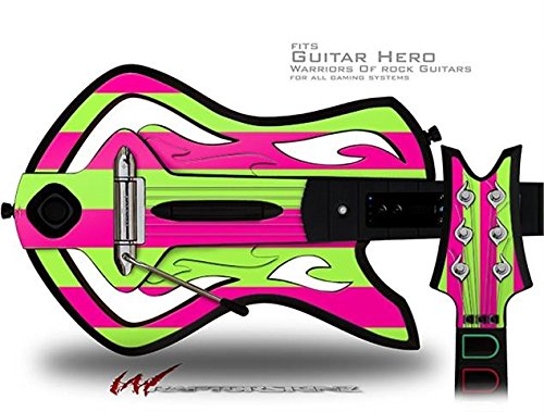 Kearas Psycho Stripes Neon Green & Hot Pink Guitar Skin Decal for Warriors of Rock Guitar Hero (Guitar Not Included) - Perfect for Gaming, Cosplay & Customizing Your Controller