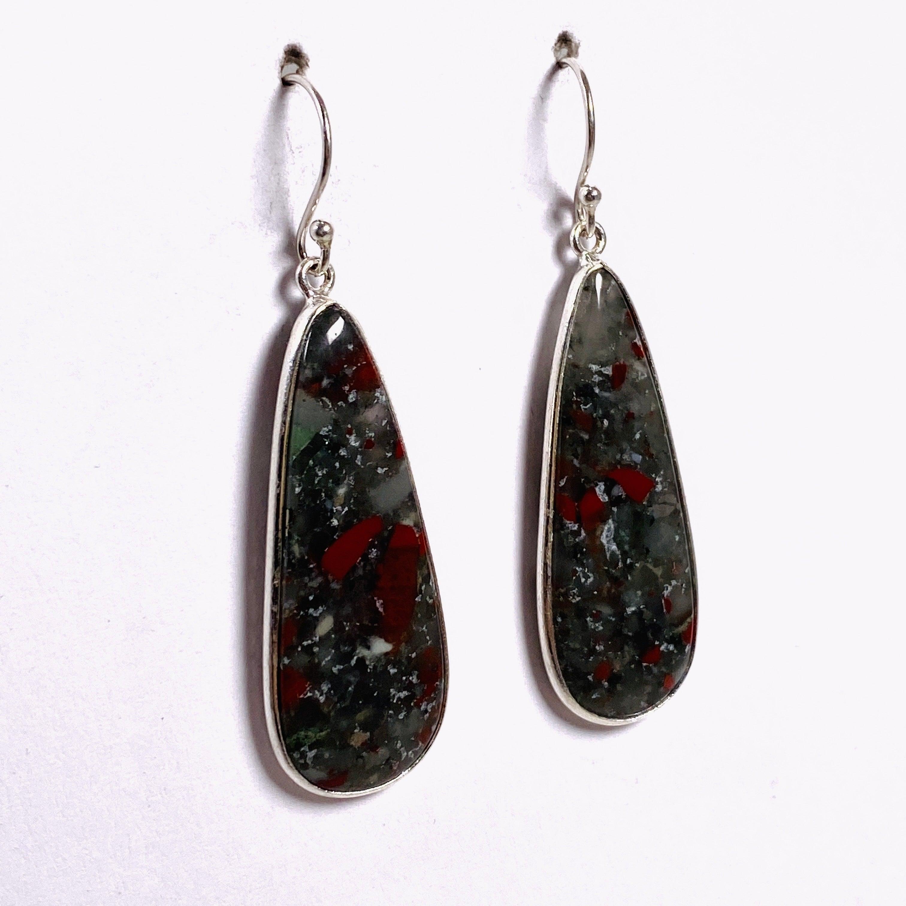 Bloodstone Teardrop Earrings KEGJ1427 - Natural Gemstone Dangle Earrings for Women, Elegant Gothic Jewelry Gift for Her | Perfect for Parties, Weddings & Special Occasions