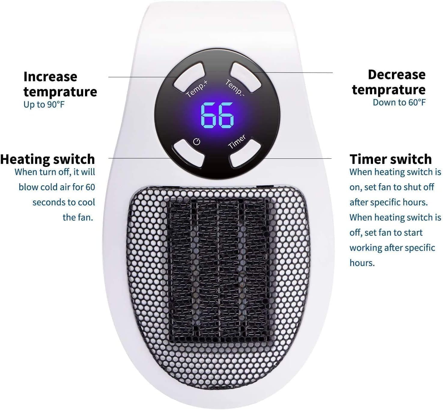 450W Programmable Space Heater with Remote Control - Adjustable Thermostat, Timer & LED Display - Compact Electric Heater for Office, Dorm Room (2 Pack) - Perfect for Winter Home & Workspace Heating
