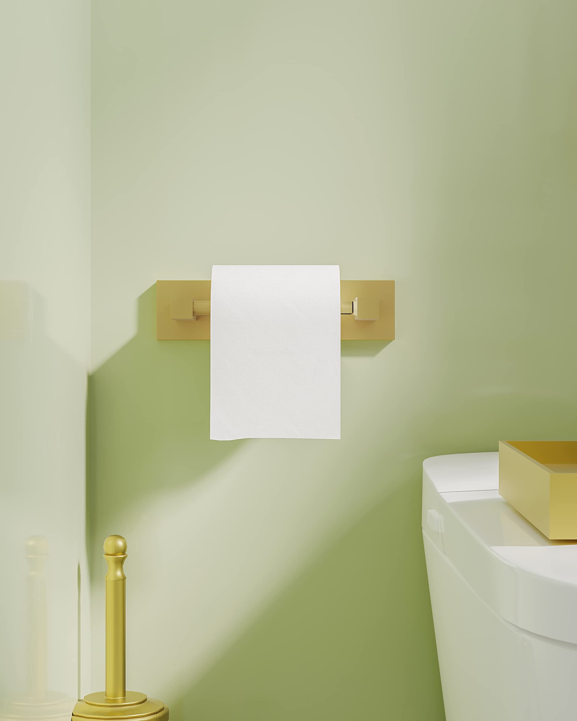 Ruacq Brushed Gold Toilet Paper Holder - Double Post Pivoting Square Tissue Roll Holder - Stainless Steel & Zinc Alloy Wall Mounted Bathroom Accessory - Perfect for Modern Homes, Apartments & Luxury Hotels