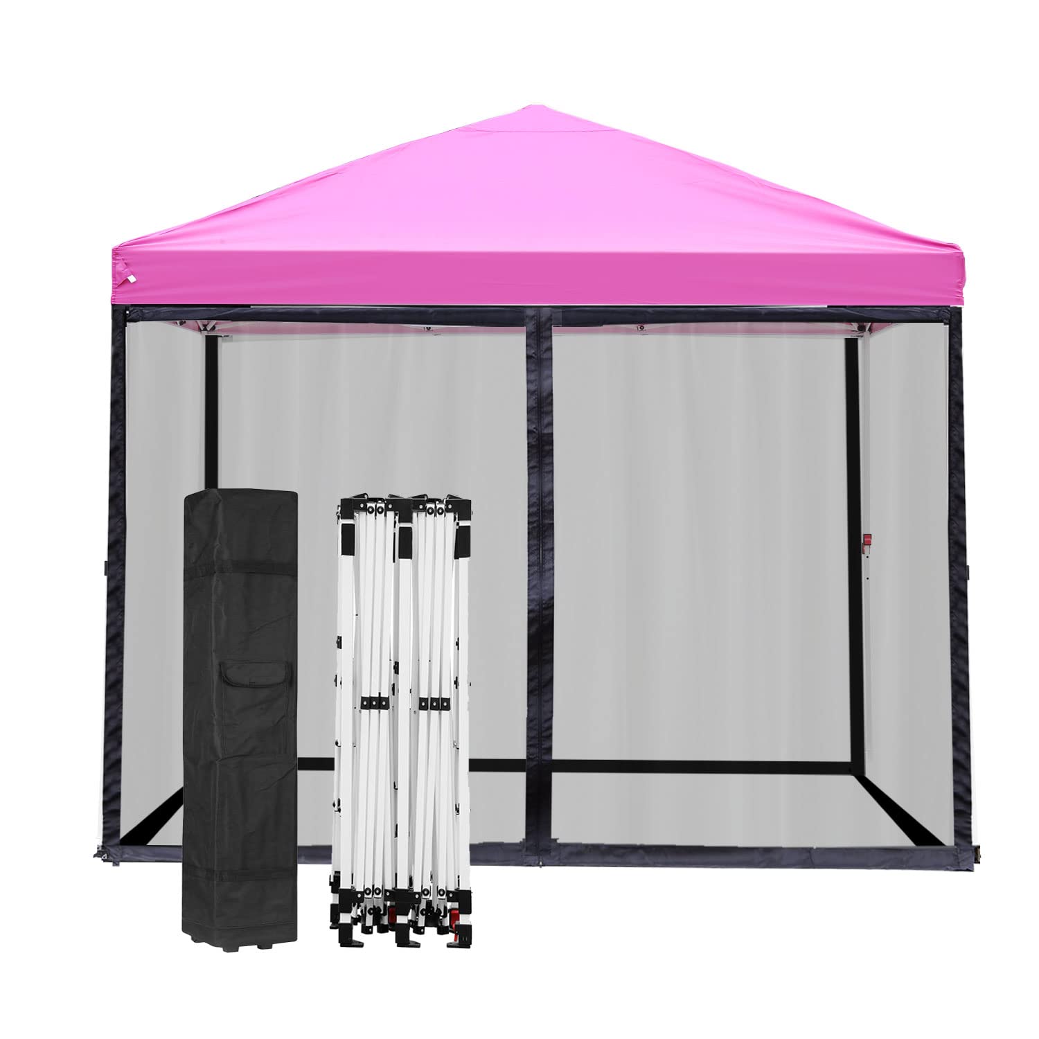 Oneofics 10' x 10' Pop Up Canopy Tent - Instant Portable Outdoor Shelter with Netting - Easy Setup Folding Canopy for Wedding, Party, Camping, Beach & Backyard Events