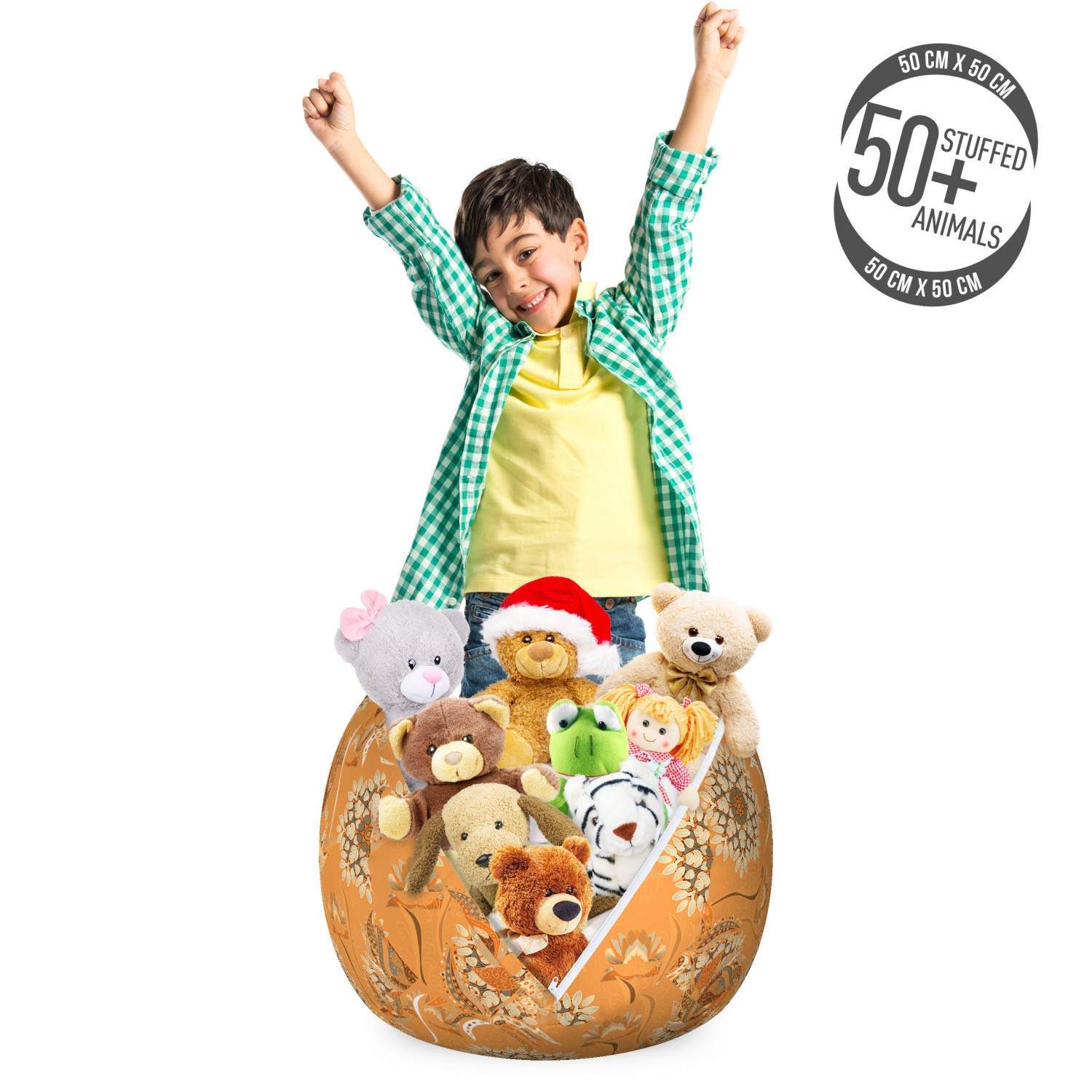 Ambesonne Tan and Brown Storage Toy Bag Chair - Ornamental Ottoman with Tulip Floral Pattern, Washable Stuffed Animal Organizer for Kids' Room (Small Size, Orange/Tan/Brown) | Perfect for Nursery, Playroom & Bedroom Storage