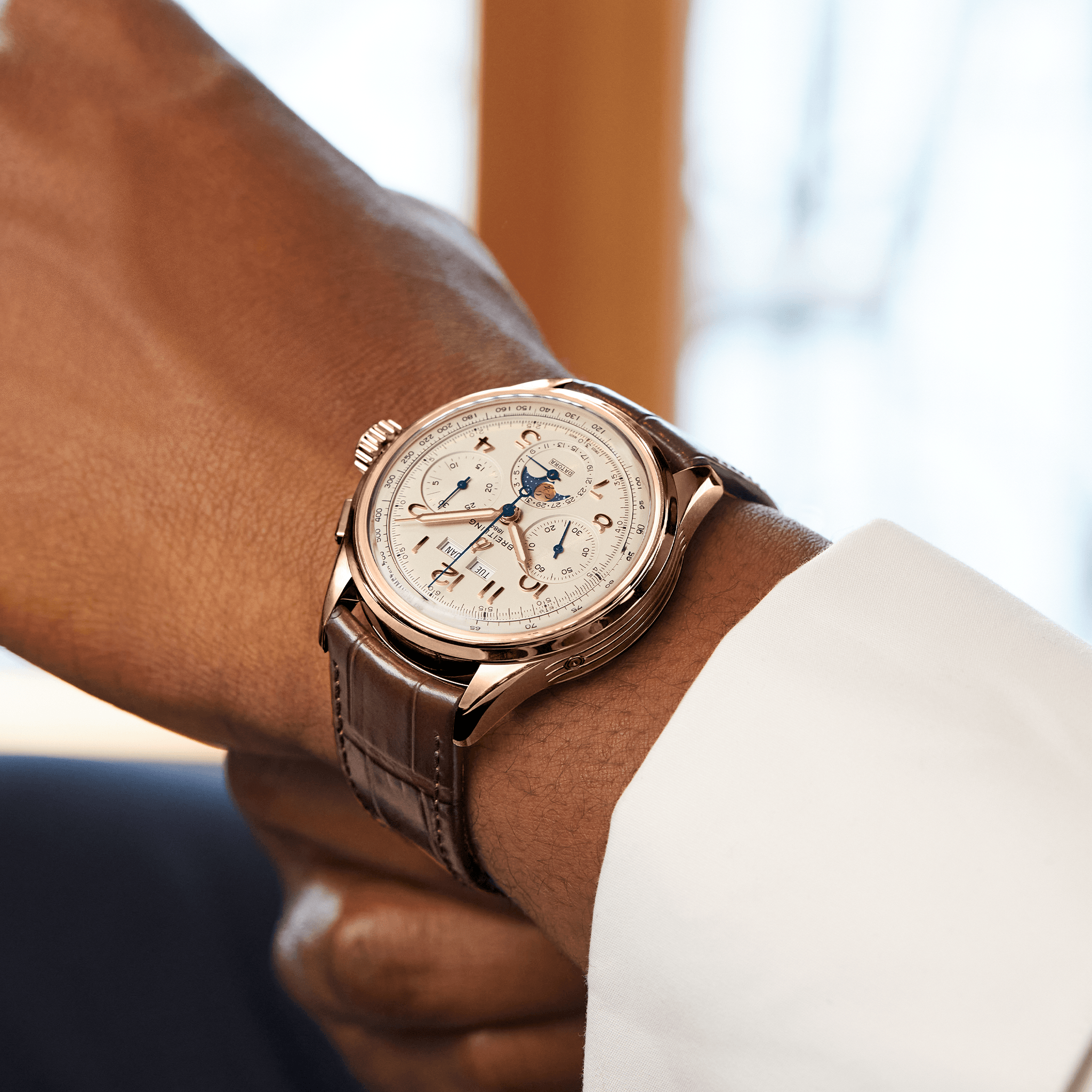 Premier B25 Datora 18k Rose Gold 42mm Men's Watch with Leather Strap - Luxury Dress Watch for Business & Formal Occasions