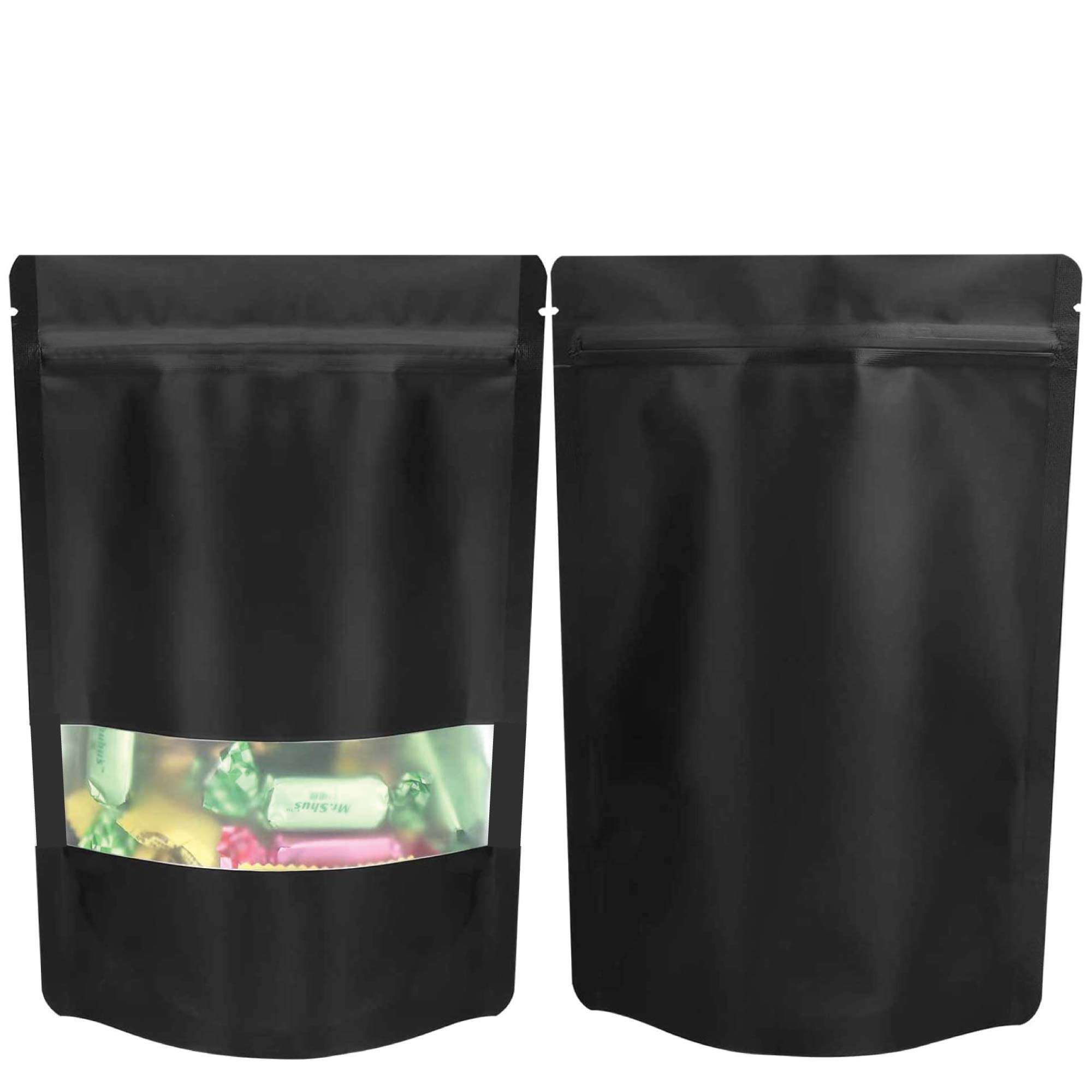100 Resealable Mylar Stand Up Bags 36x25cm (14x10 Inches) - Black Food Storage Zip Pouch for Coffee, Tea, Snacks & Dry Goods | Airtight, Durable & Reusable Packaging Solution for Home & Commercial Use