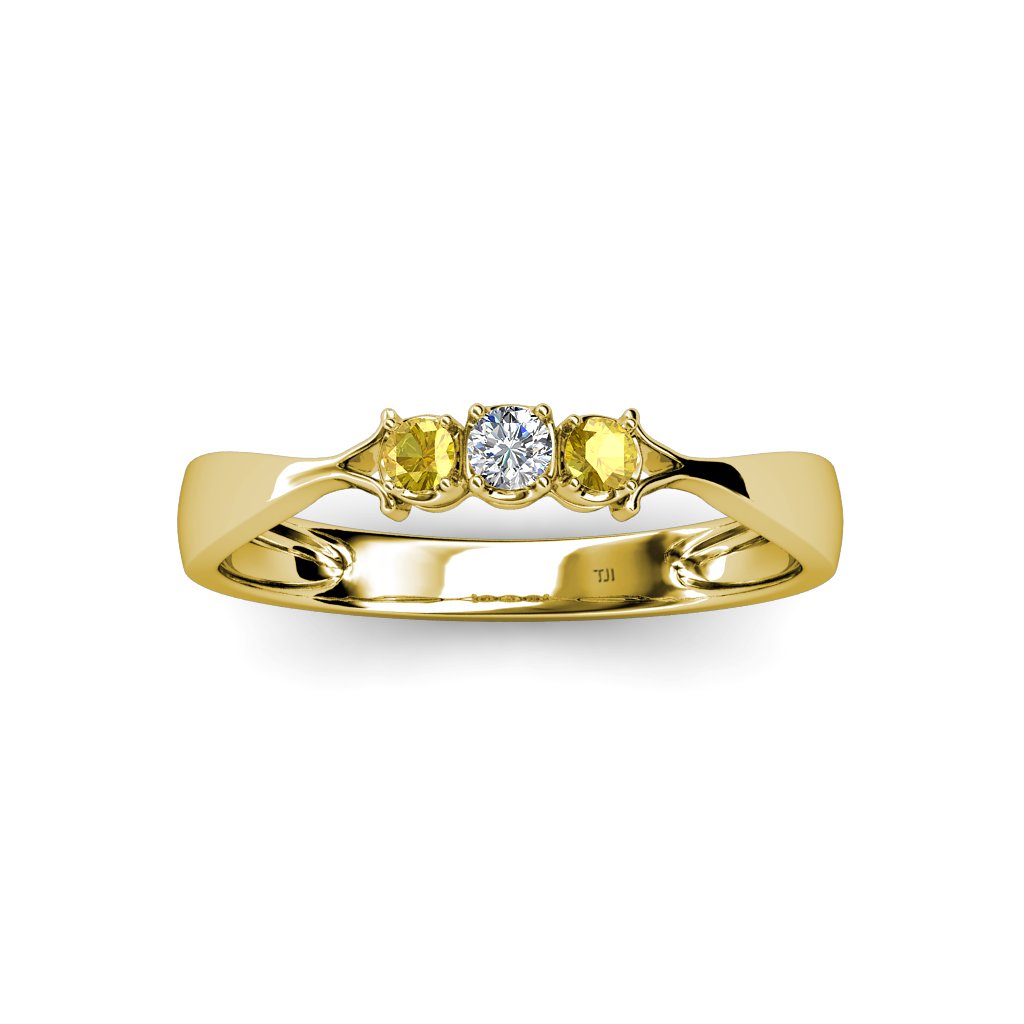 Yellow Sapphire Diamond Ring 0.16ct 14K Gold for Wedding Engagement