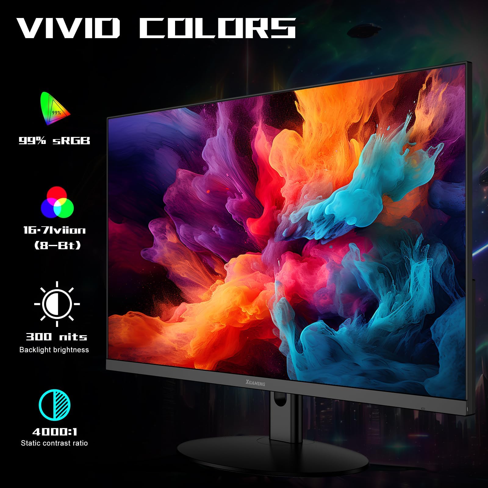 27 Inch Gaming Monitor - 1080P FHD Ultra Thin Frameless Display, 100Hz Refresh Rate, 99% sRGB, Low Blue Light, HDMI/VGA Ports, VESA Mount Compatible, Built-in Dual Speakers, Tilt Adjustable - Perfect for PC Gaming, Home Office & Entertainment Setup