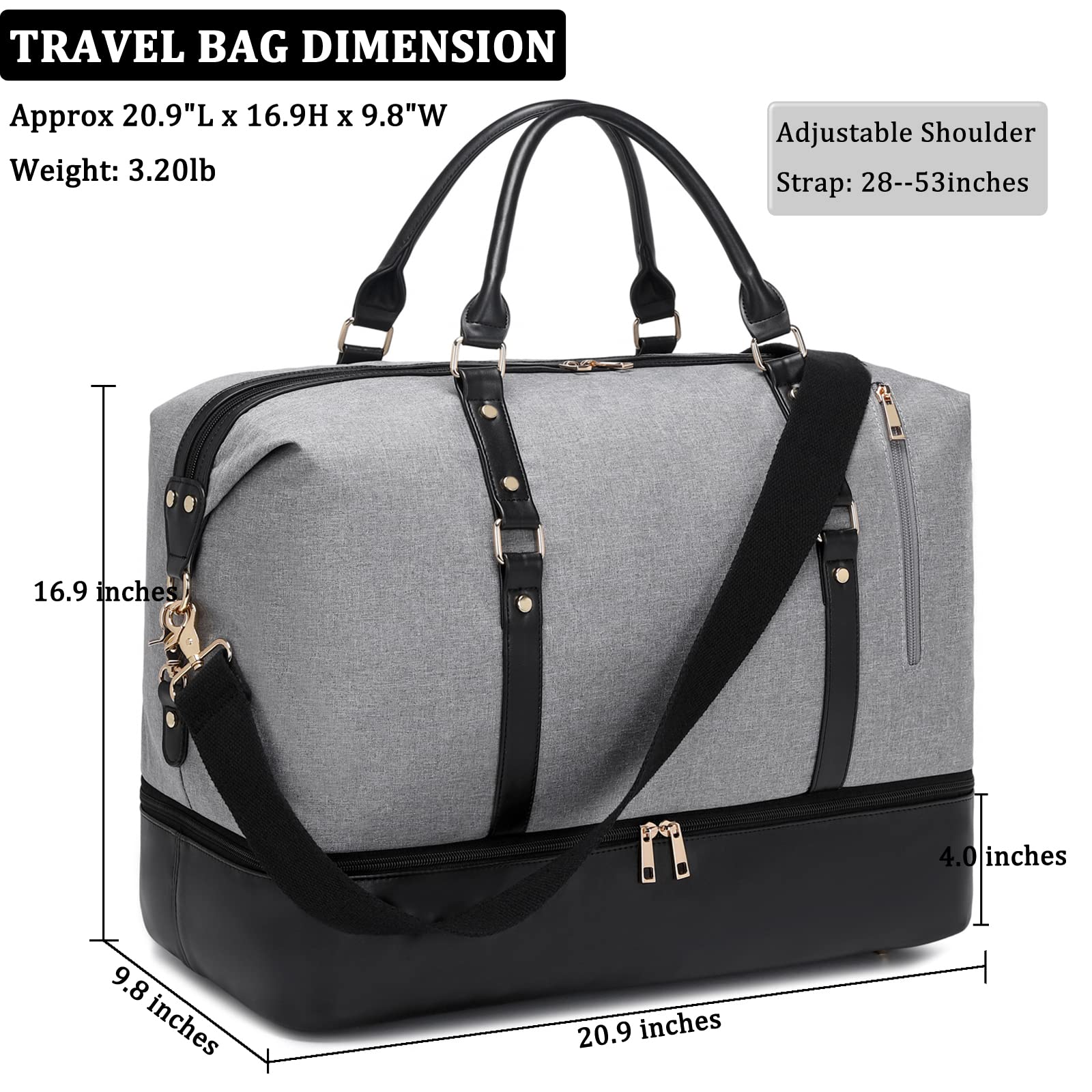 Stylish Oversized Weekender Bags for Women & Men - Large Travel Duffle Bag with Shoe Compartment | Perfect for Overnight Trips, Gym, and Weekend Getaways