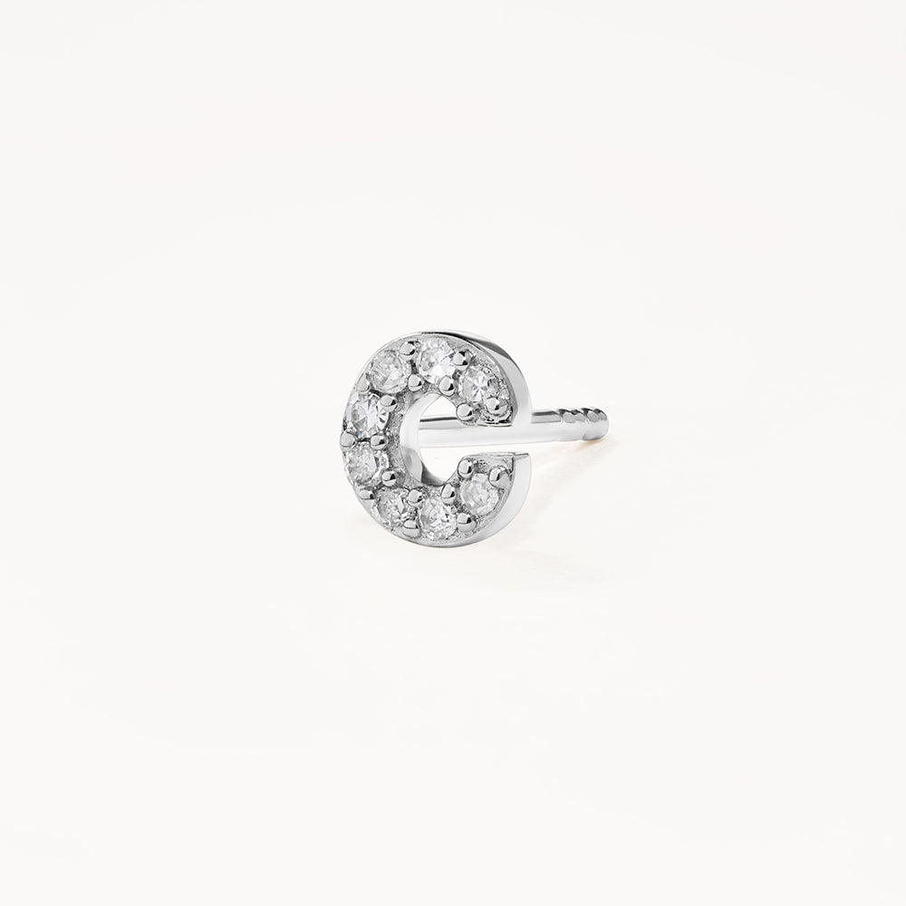 Diamond Letter C Single Stud Earring in Sterling Silver - Perfect for Birthdays, Gifts & Everyday Elegance