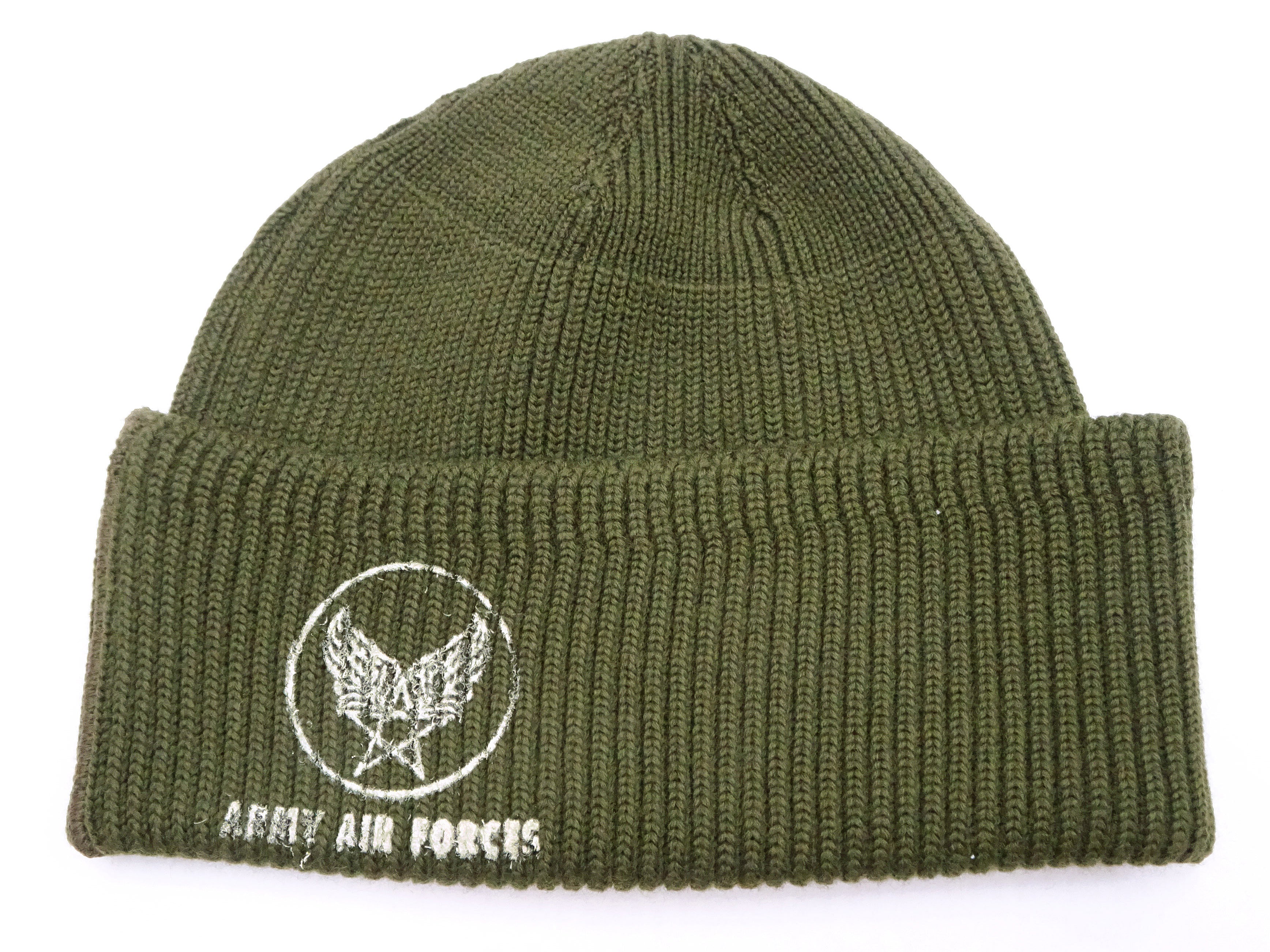 Buzz Rickson USAAF A-4 Mechanics Wool Watch Cap - Men's Winter Knit Hat with Stencil Design (BR02756, Olive) - Perfect for Cold Weather & Vintage Style Enthusiasts