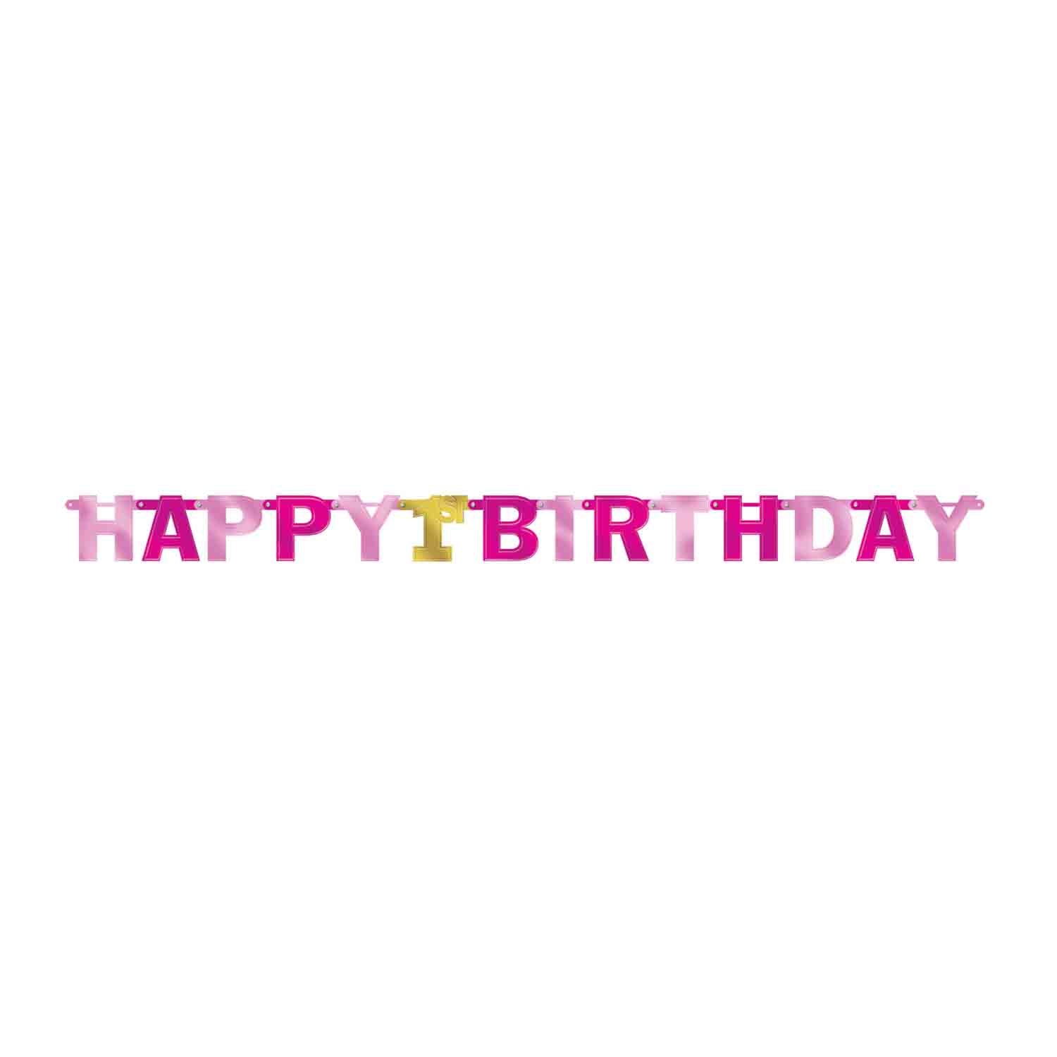 1st Birthday Girl Happy Birthday Jointed Letter Banner Foil - Perfect for Baby Girl's First Birthday Party Decorations & Photo Backdrops