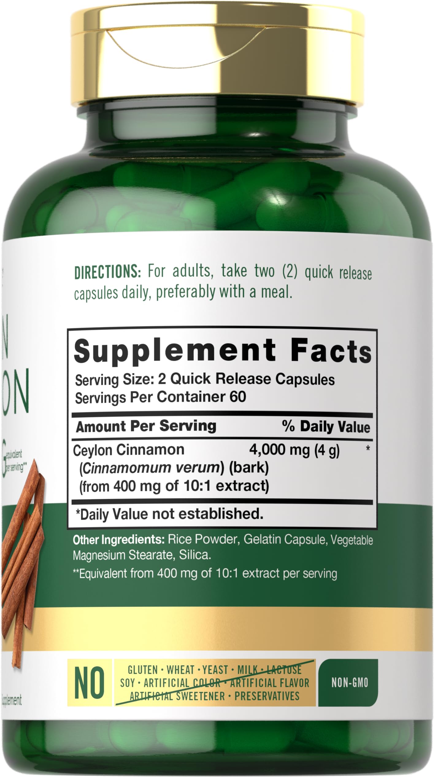 Carlyle Ceylon Cinnamon 4000mg Capsules | 120 Count | Non-GMO, Gluten Free Dietary Supplement | Supports Blood Sugar & Heart Health | Perfect for Daily Wellness Routine