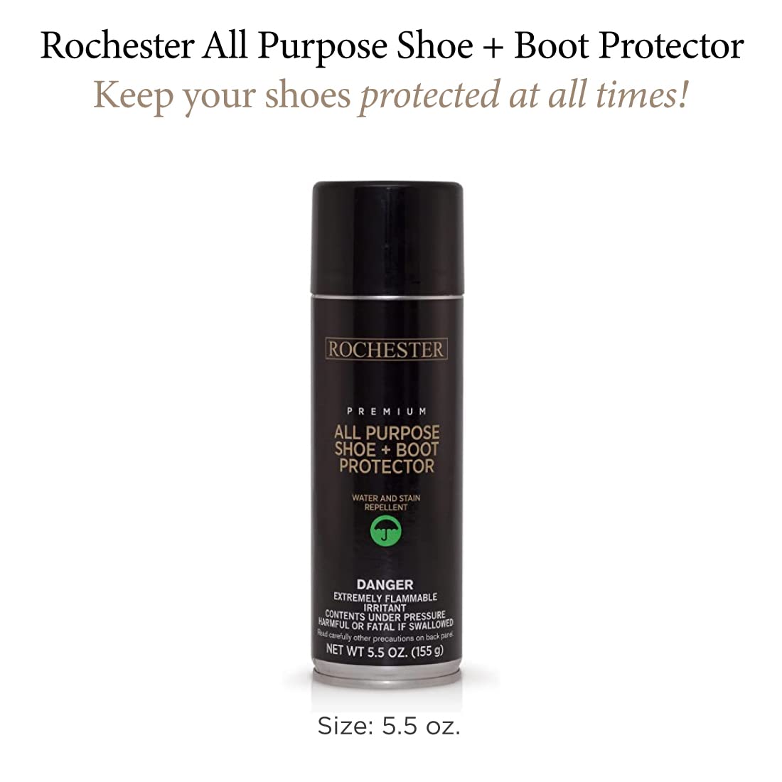 Rochester All-Purpose Shoe & Boot Protector Spray - Waterproof & Stain-Resistant Treatment for Leather, Suede & Nubuck - 5.5 oz Shoe Care Accessories - Perfect for Hiking Boots, Work Shoes & Winter Footwear Protection