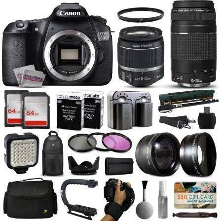 Canon EOS 60D DSLR Camera with 18-55mm IS II & 75-300mm USM Lenses - 128GB Memory Card, 2 Batteries & Deluxe Bundle Kit for Photography, Travel & Professional Shooting