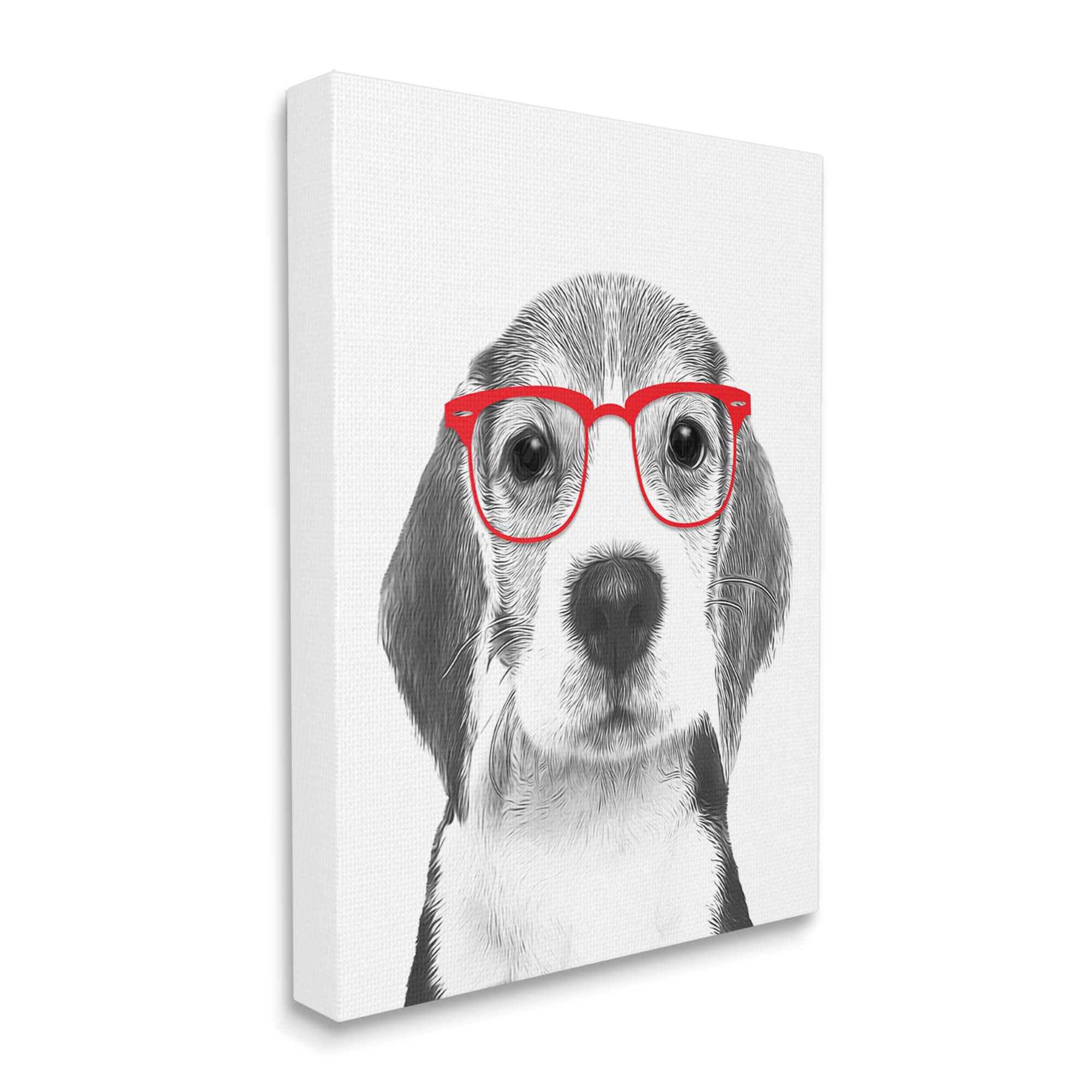 Stupell Industries Adorable Monochrome Beagle Puppy with Red Glasses Wall Art - Modern Dog Illustration by Annalisa Latella - Perfect for Living Room, Nursery & Pet Lover Gifts