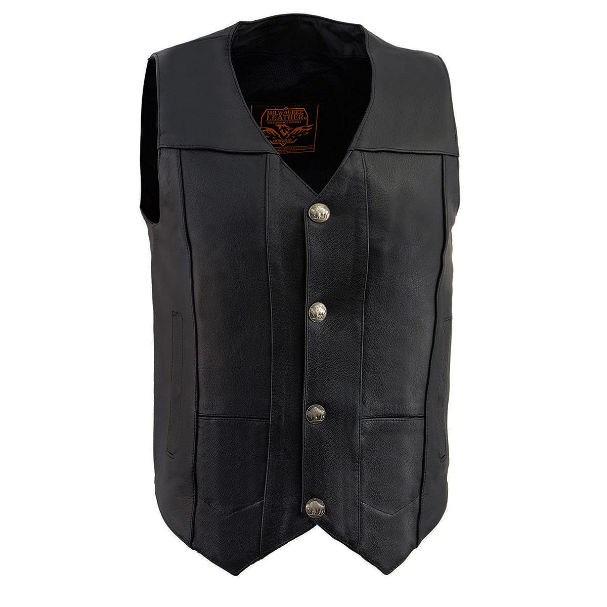 Milwaukee Leather LKM3702 Men's Black Western Style Leather Motorcycle Vest with Buffalo Snaps - Durable Biker Jacket for Harley Davidson Riders & Outdoor Adventures