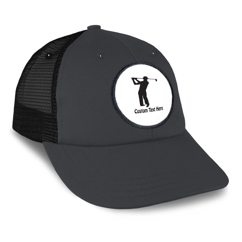 Custom Embroidered Golf Silhouette Patch Trucker Baseball Cap for Men - Stylish & Breathable Mesh Back Hat for Golfers, Casual Wear & Outdoor Activities