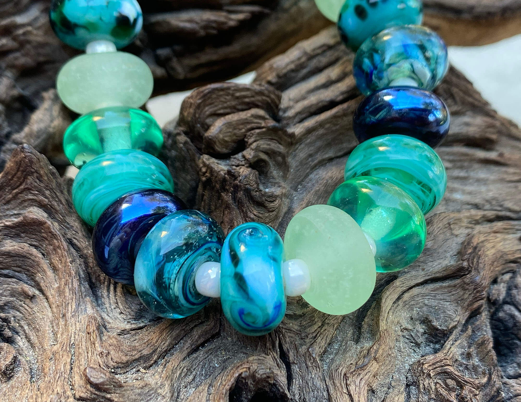 Handmade Teal Green Swirls Lampwork Glass Beads Set for Jewelry Making - DIY Necklace, Bracelet, Earrings Craft Supplies - Perfect for Boho, Wedding & Gift Projects