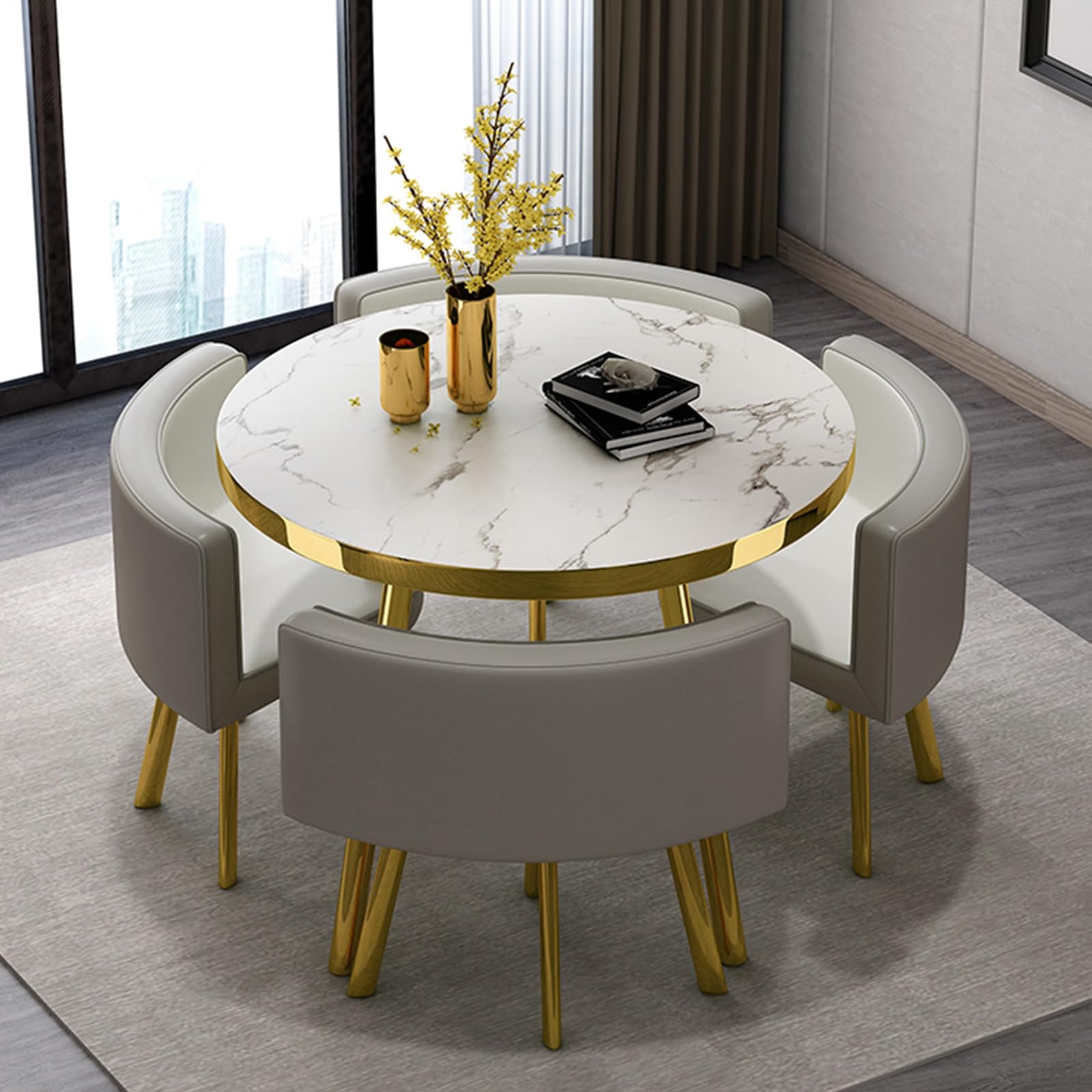 Premium Office Reception Room Furniture Set - Round Conference Table & PU Faux Leather Chairs for Business Meetings, Negotiations & Office Shops | Modern Reception Desk & Chair Combination (Choose Your Color) | Perfect for Corporate Lobbies, Client Meetings & Small Office Spaces