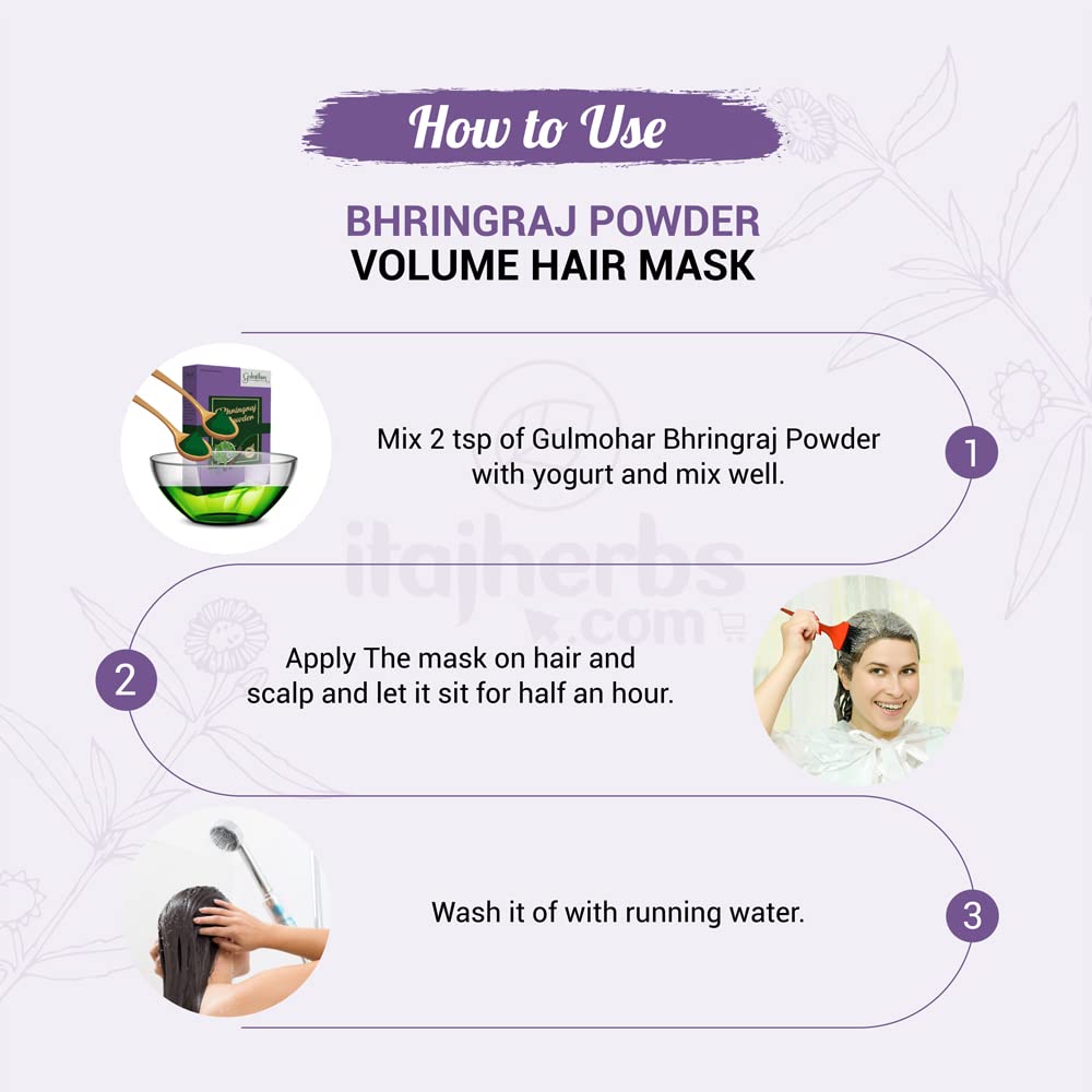 Gulmohar 100% Natural Bhringraj Powder for Hair Growth & Care - 100g | Ayurvedic Herbal Treatment for Thicker, Longer Hair | Promotes Scalp Health & Reduces Hair Fall - Perfect for DIY Hair Masks & Natural Hair Care Routines