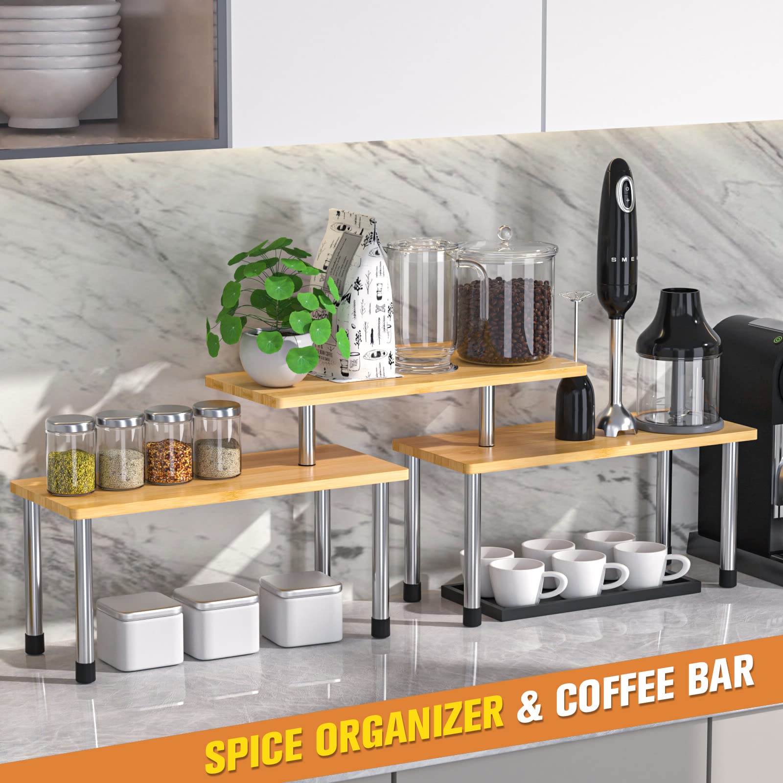 JayRex 2-Tier Kitchen Shelf Organizer - Space Saving for Countertops & Bathroom