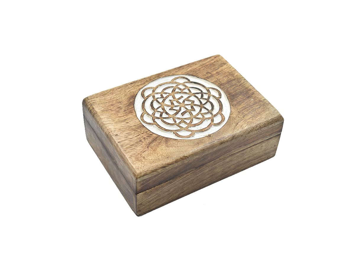 Handmade Wooden Mandala Carving Jewelry Box with Whitewash Finish - Decorative Treasure Chest, Jewelry Organizer & Keepsake Box for Women | Perfect Gift for Her, Watch Storage & Trinket Holder - Ideal for Home Decor, Wedding Gifts & Personal Jewelry Collection