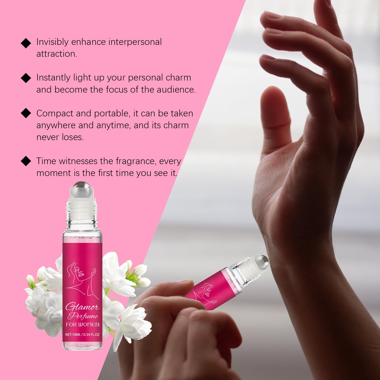 Long-Lasting Pheromone Perfume for Women - Enhanced Attraction Fragrance, Roll-On Rose Scented Perfume (10ml) | Portable & Romantic for Date Nights, Special Occasions & Daily Confidence Boost