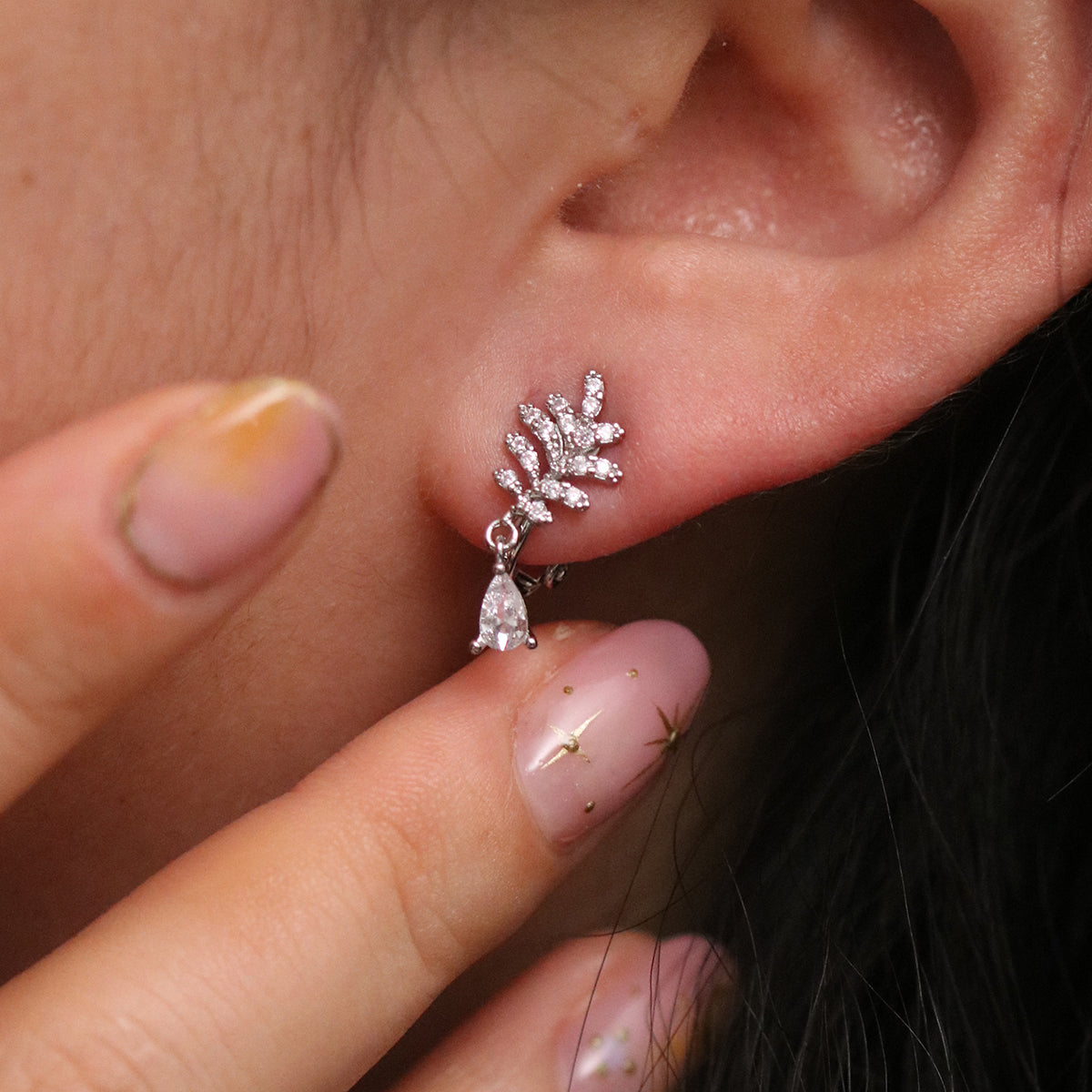 Cubic Leaf Clip On Earrings for Women - Hypoallergenic Non-Piercing Fashion Jewelry - Perfect for Parties, Weddings & Everyday Wear