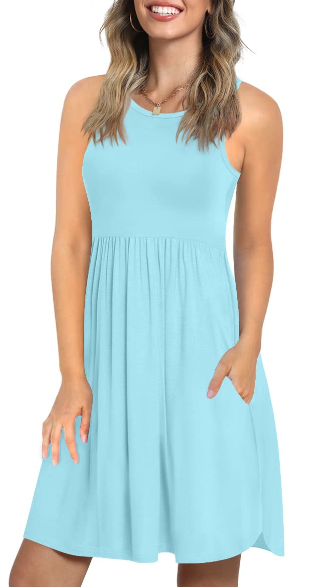 LONGYUAN Women's Summer Dresses 2023 - Stretchy Sleeveless Sun Dresses with Pockets | Beach Cover Up, Casual Outfit, Vacation Wear