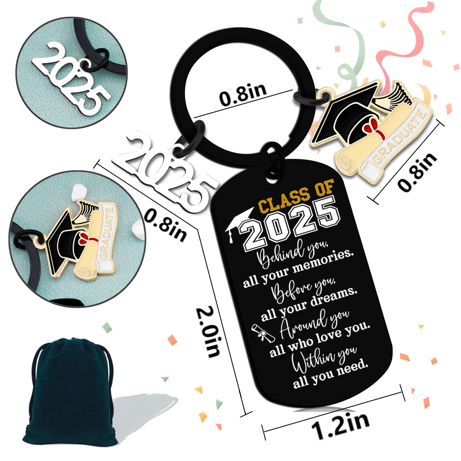 **2025 Graduation Keychain Gift for Her & Him - Inspirational High School & College Graduation Present - Class of 2025 Keyring Necklace for Teen Boys & Girls - Perfect for Senior Gifts & Commencement Celebrations**