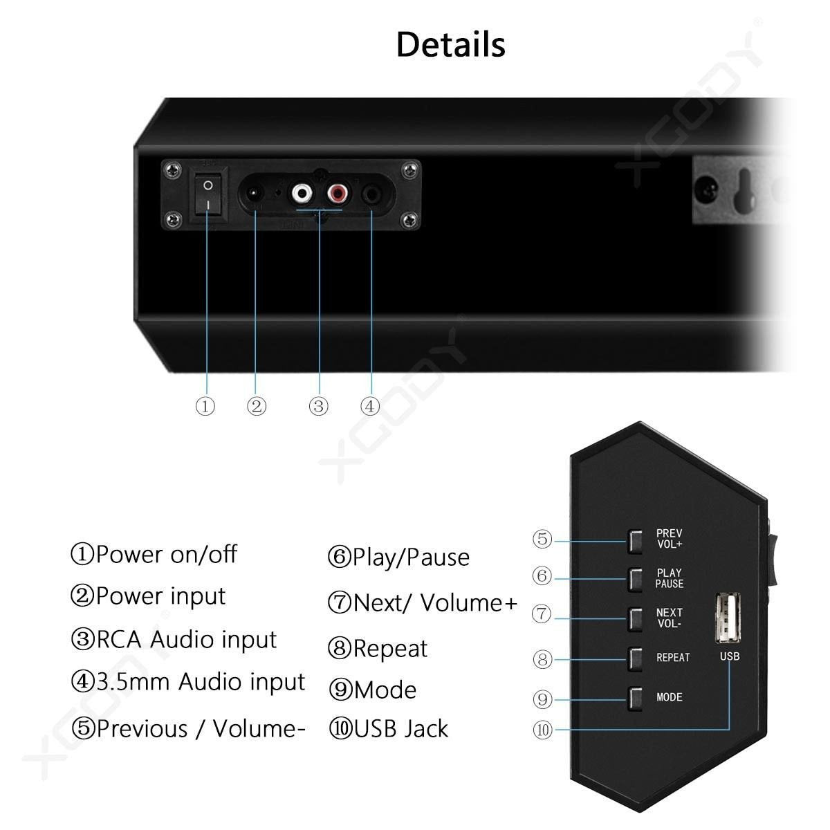 XGody 1013A Wireless Bluetooth Soundbar with Subwoofer - 2.0 Channel Surround Sound System for TV, Home Theater, Gaming & Movie Nights
