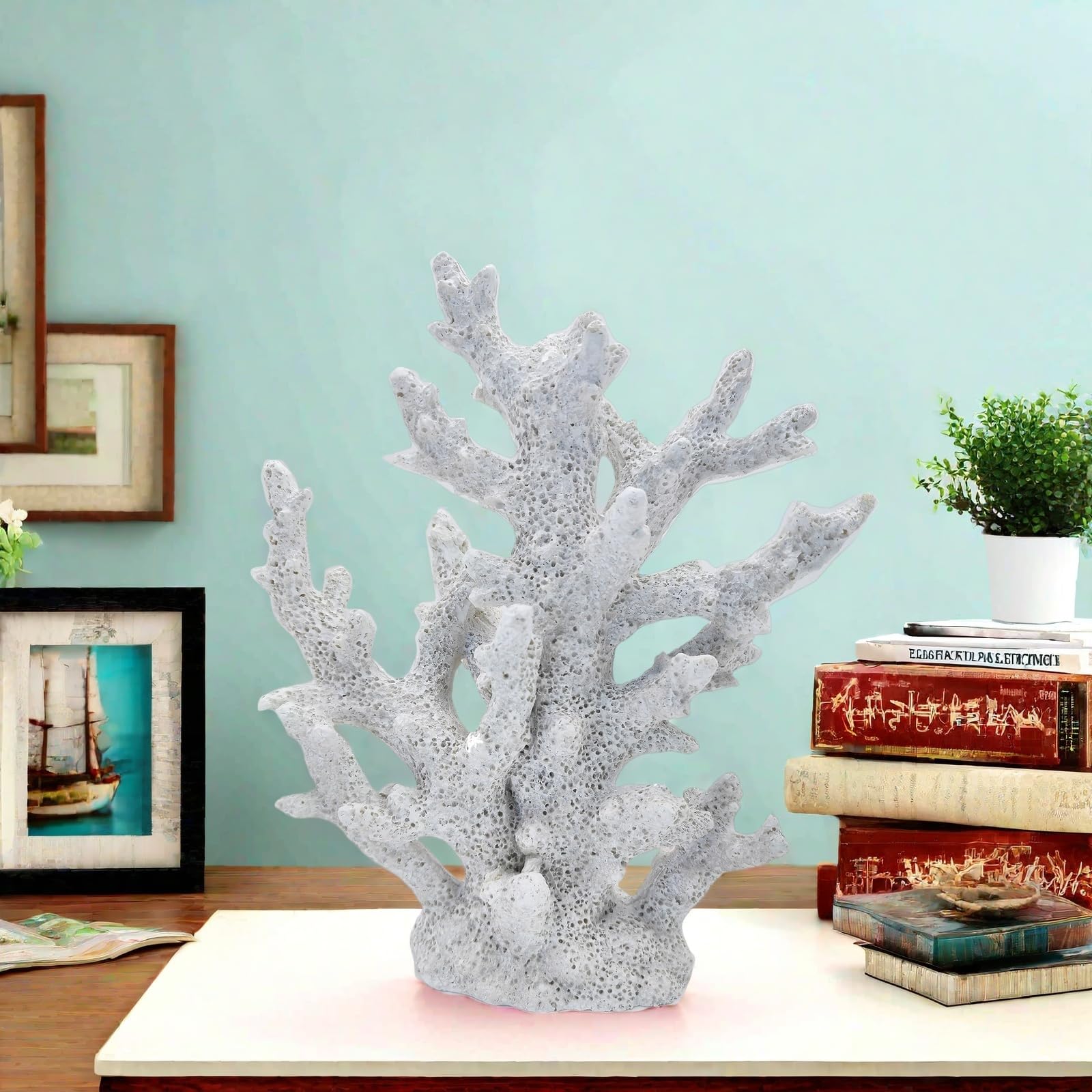Beach Coastal Decor Coral Reef Statue Sculpture - Marine Themed Home, Desk, Bathroom & Shelf Decor - Perfect for Ocean Lover Gifts & Coastal Themed Room Design