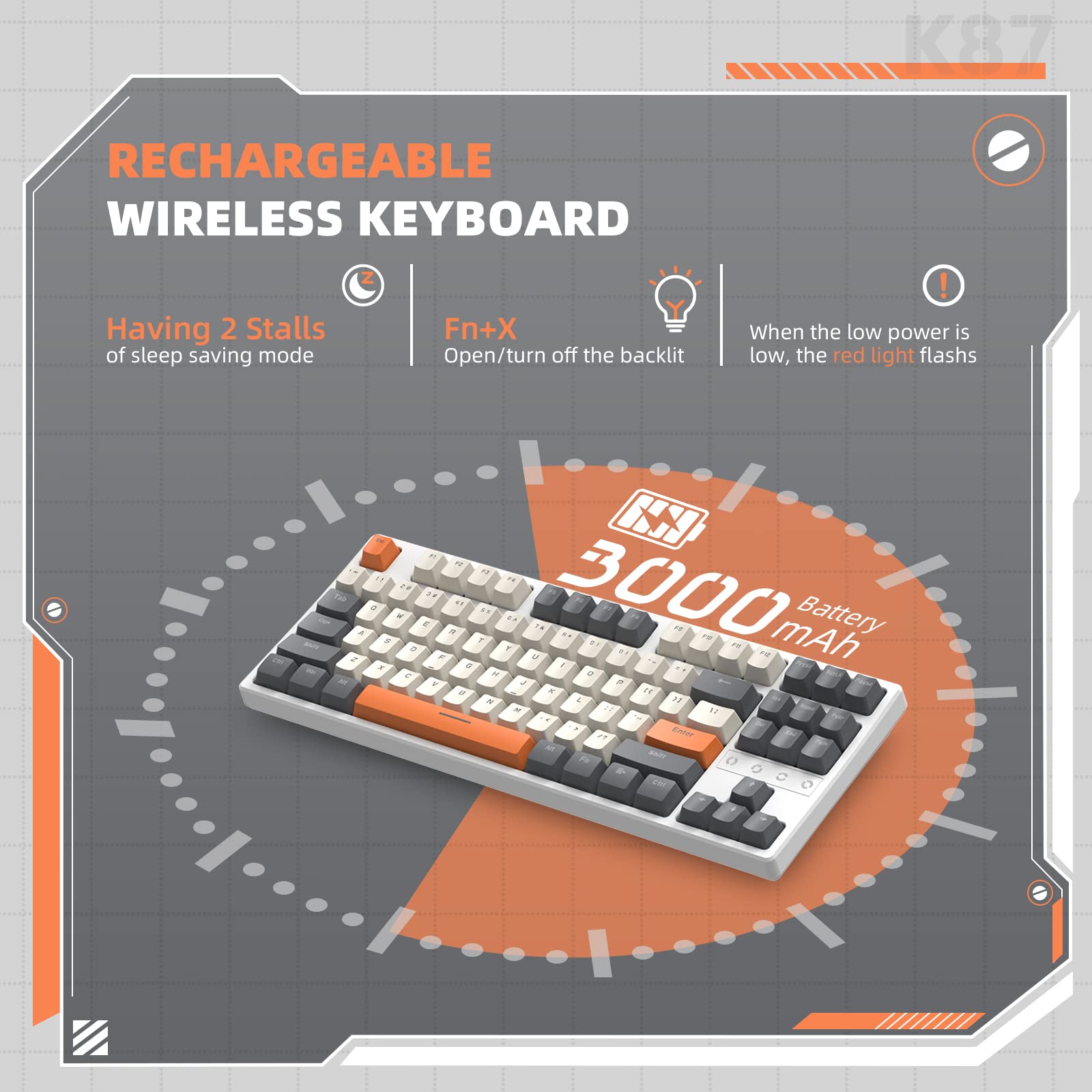 K87 RGB Wireless Mechanical Keyboard - 2.4G/Bluetooth/Wired, Hot-Swappable Yellow Switches for Gaming & Office