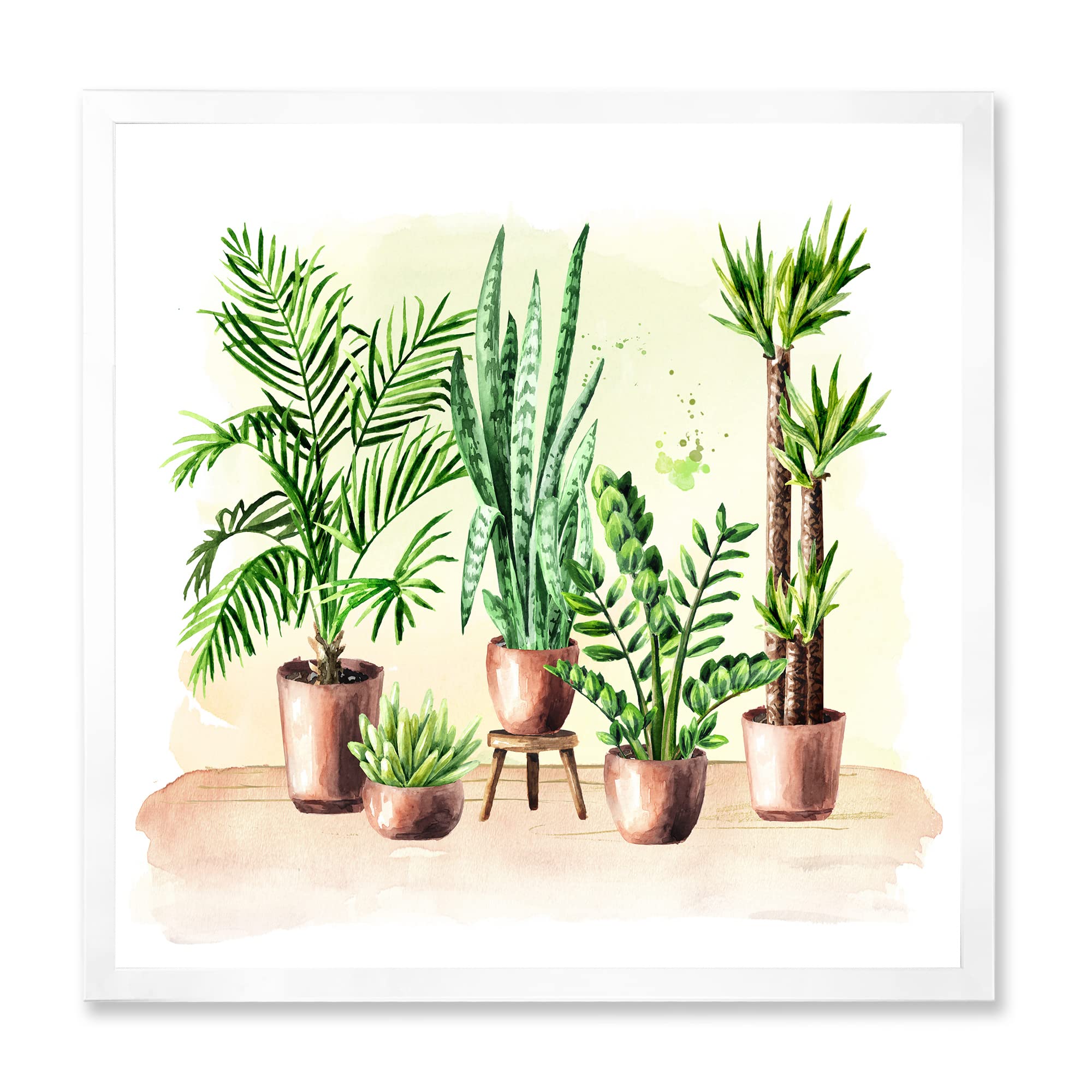 Indoor Green Home House Plants - Traditional Framed Wall Art Decor for Living Room, Bedroom & Office