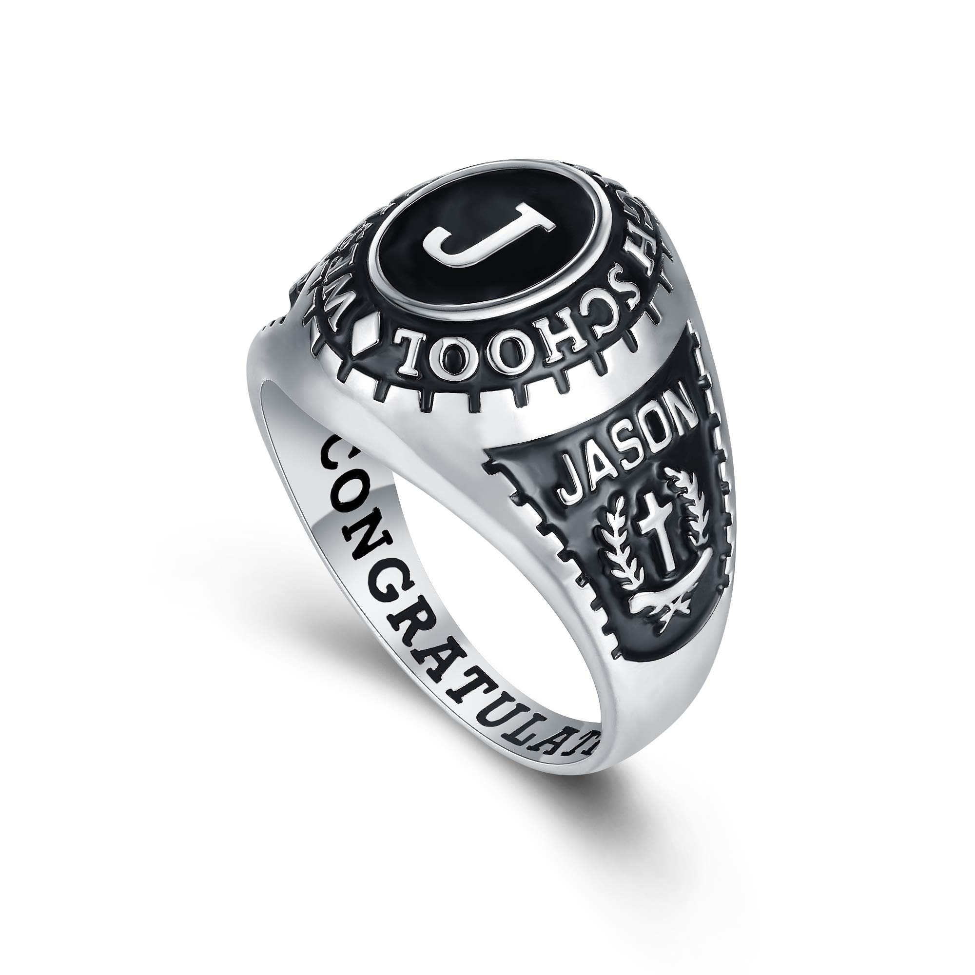 Authentic PJM Mementos USA Premium Class Ring for Men – Custom 925 Sterling Silver or 10KT Gold High School & College Graduation Ring – Personalized Initial Collection – Perfect Graduation Gift for Him – Ideal for Commencement Ceremonies, Alumni Events & Special Milestones