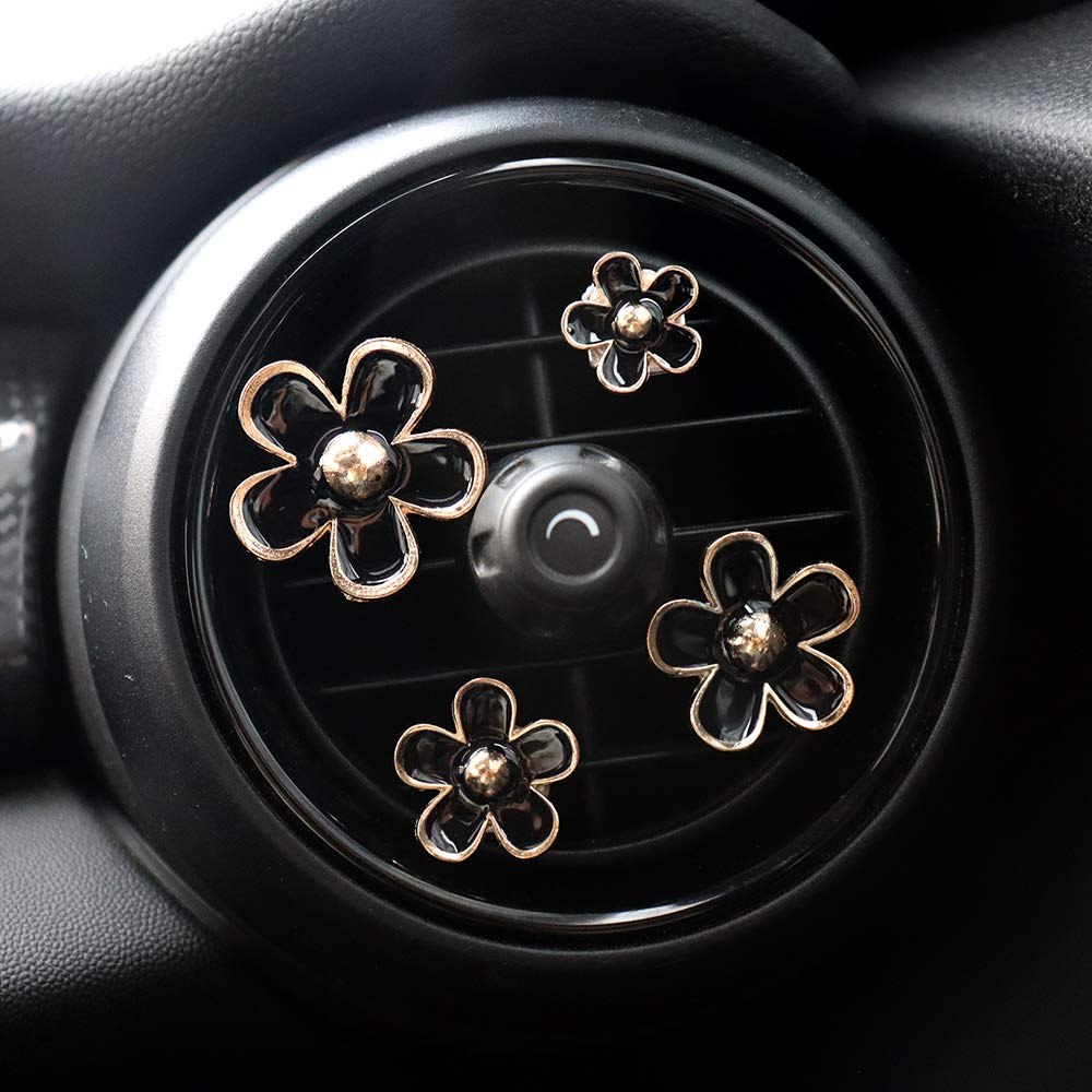 INEBIZ Cute Daisy Flower Air Vent Clips - Car Air Freshener & Decorative Accessories for Women (Black) | Aesthetic Automotive Interior Decor for Cars, Office & Home Use