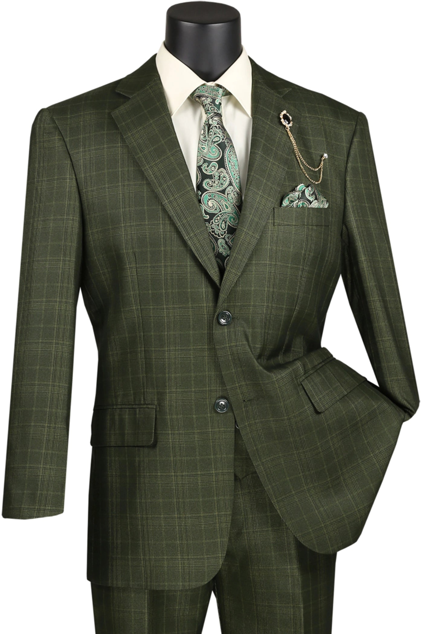 Stylish Regular Fit Olive Green Glen Plaid Three Piece Suit for Men | Business Formal & Wedding Attire | Perfect for Office, Interviews & Special Occasions