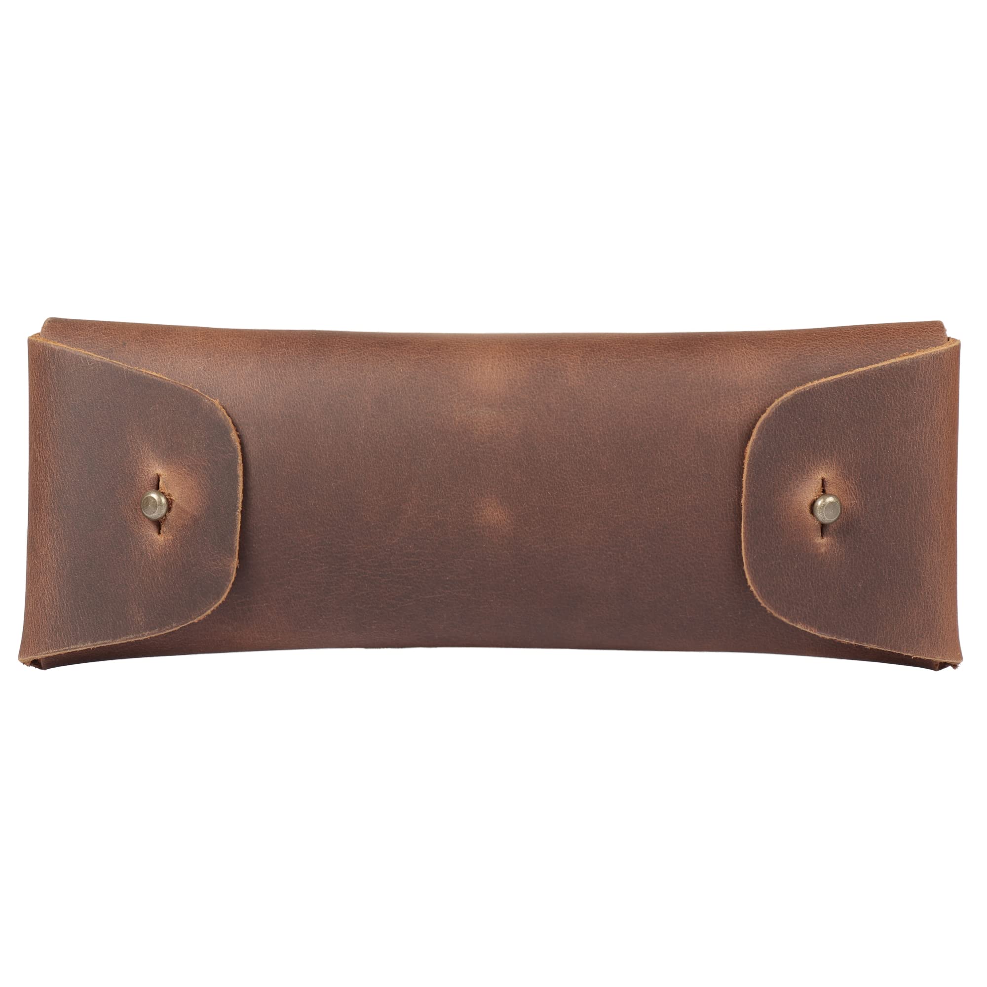 Genuine Leather Retro Pen and Pencil Case with Metal Snap Fastener - Vintage Stationery Pouch for School, Office & Travel - Premium Leather Pencil Holder for Students, Writers & Professionals