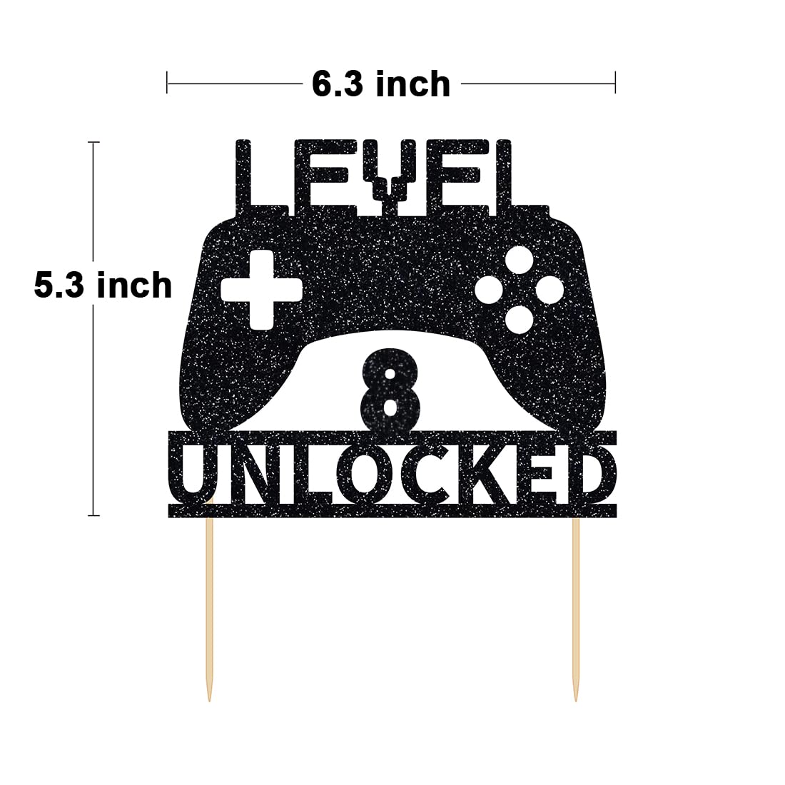 Level 8 Unlocked Cake Topper - Video Game Controller Birthday Decoration for 8th Birthday Party | Perfect for Gaming Themed Cakes, Cupcakes & Desserts