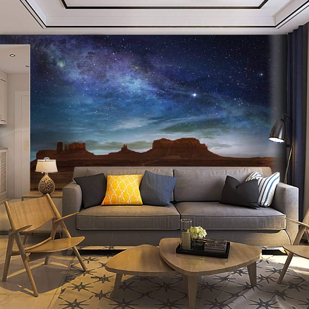 Self-Adhesive Removable Wall Mural - Monument Valley Night Sky Landscape Wallpaper | Peel & Stick Wall Decor for Living Room, Bedroom & Office | Easy DIY Home Decoration