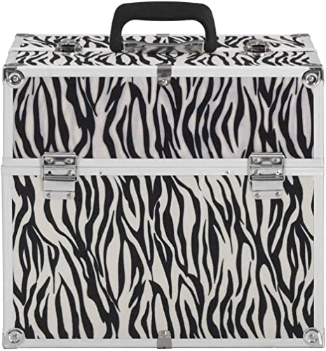 Qtavia Professional Aluminum Makeup Train Case with Shoulder Strap & Lock - Portable Cosmetic Organizer for Travel, Beauty Salon & Makeup Artists (Zebra Print) - Perfect for On-the-Go Makeup Storage & Mobile Beauty Services