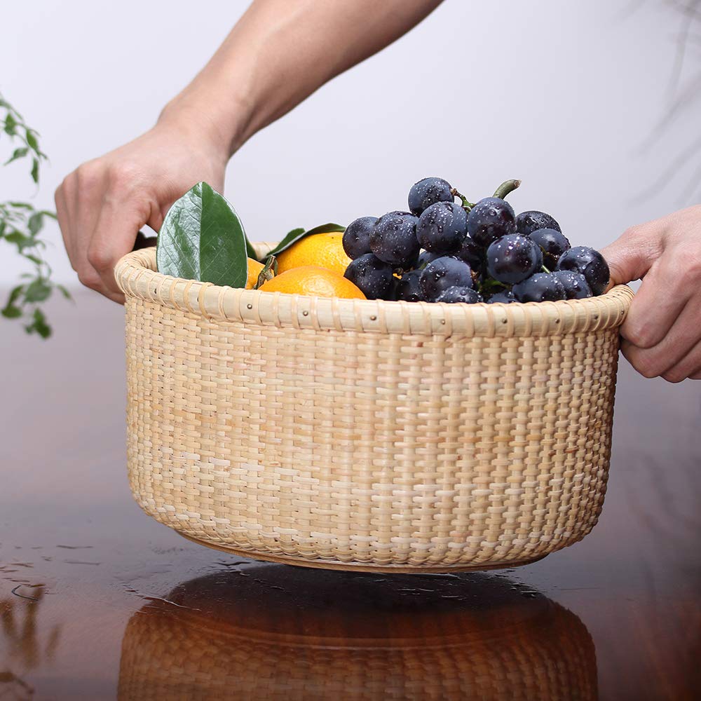 Handwoven Rattan Storage Basket - Nantucket Style Tea & Fruit Basket, Woven Desktop Organizer for Home Decor | Perfect for Kitchen, Living Room & Office Organization