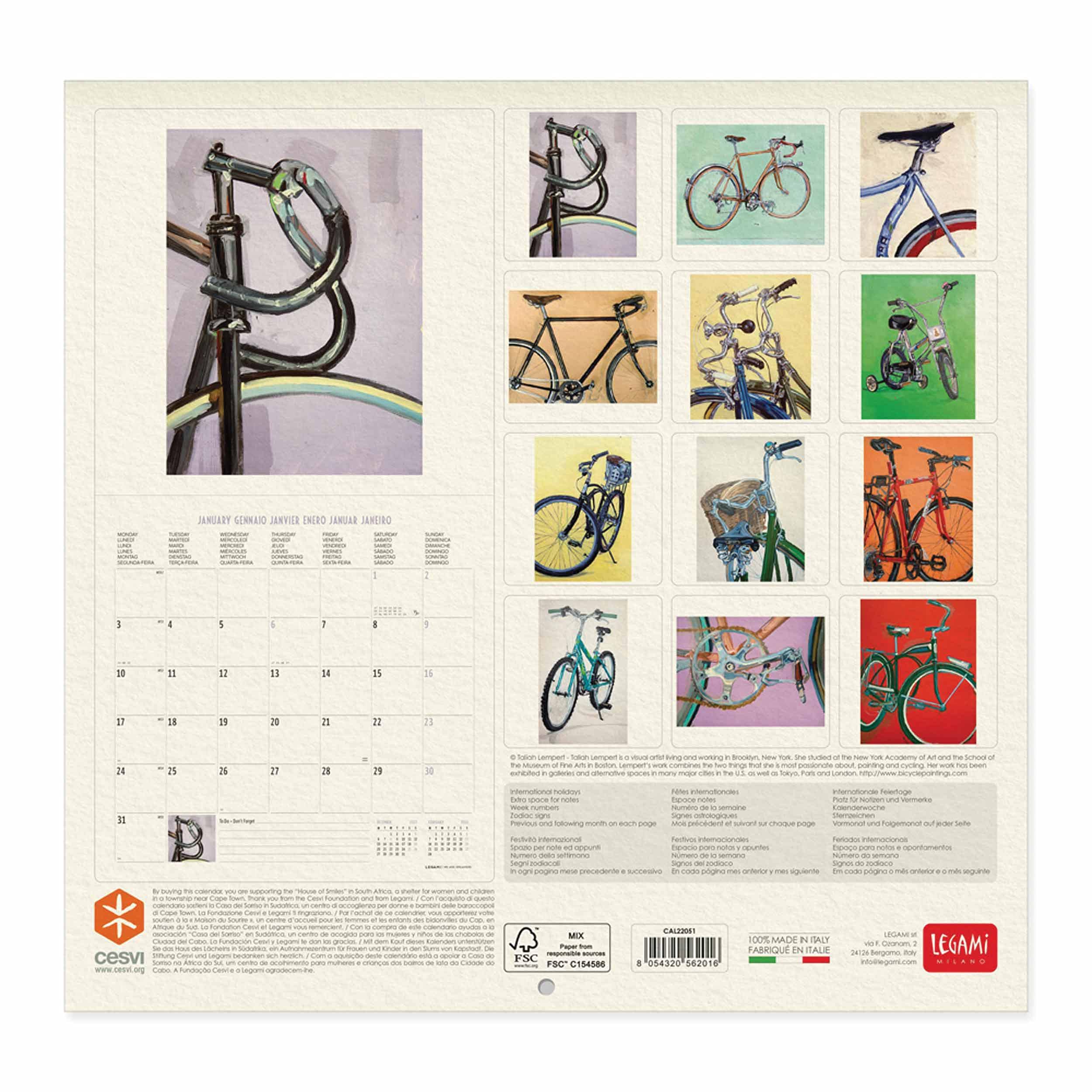 Legami 2022 Wall Calendar - 30x29 cm Bike Art Design | Perfect for Home, Office & Gifts | Monthly Planner & Decorative Wall Art