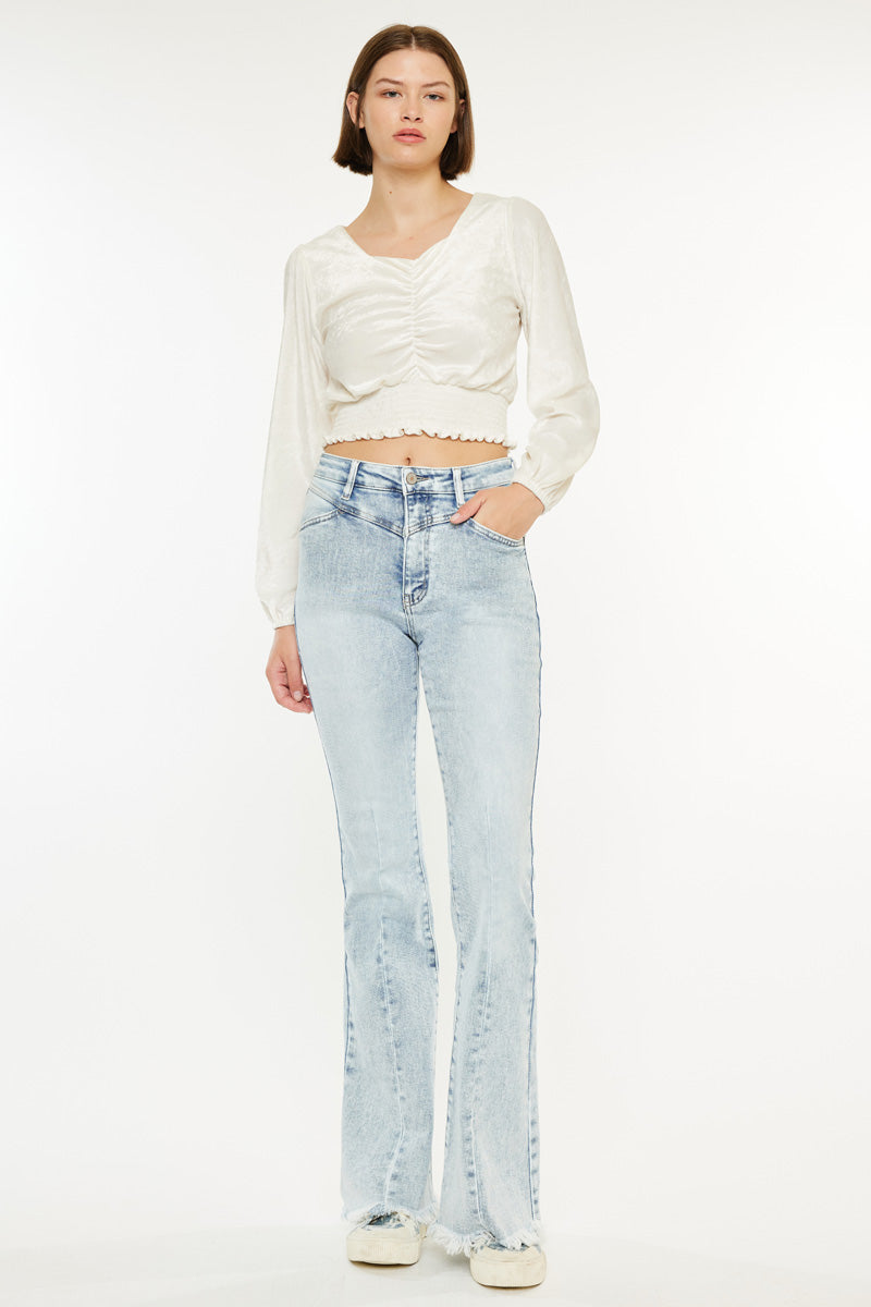 Stylish Ashton High Rise Flare Jeans for Women - Vintage 70s Inspired Denim Pants - Perfect for Casual Outfits, Date Nights & Music Festivals