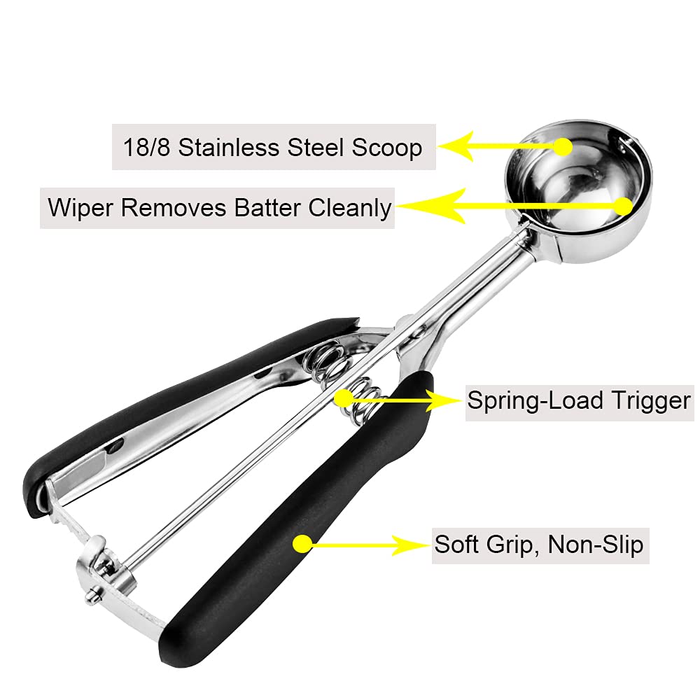 Stainless Steel Cookie Scoop Set - 3 Pack (#60, #40, #20 Sizes) for Baking Cookies, Cupcakes & Ice Cream | Non-Slip Grip | 18/8 Stainless Steel | Perfect for Home Bakers & Professional Chefs